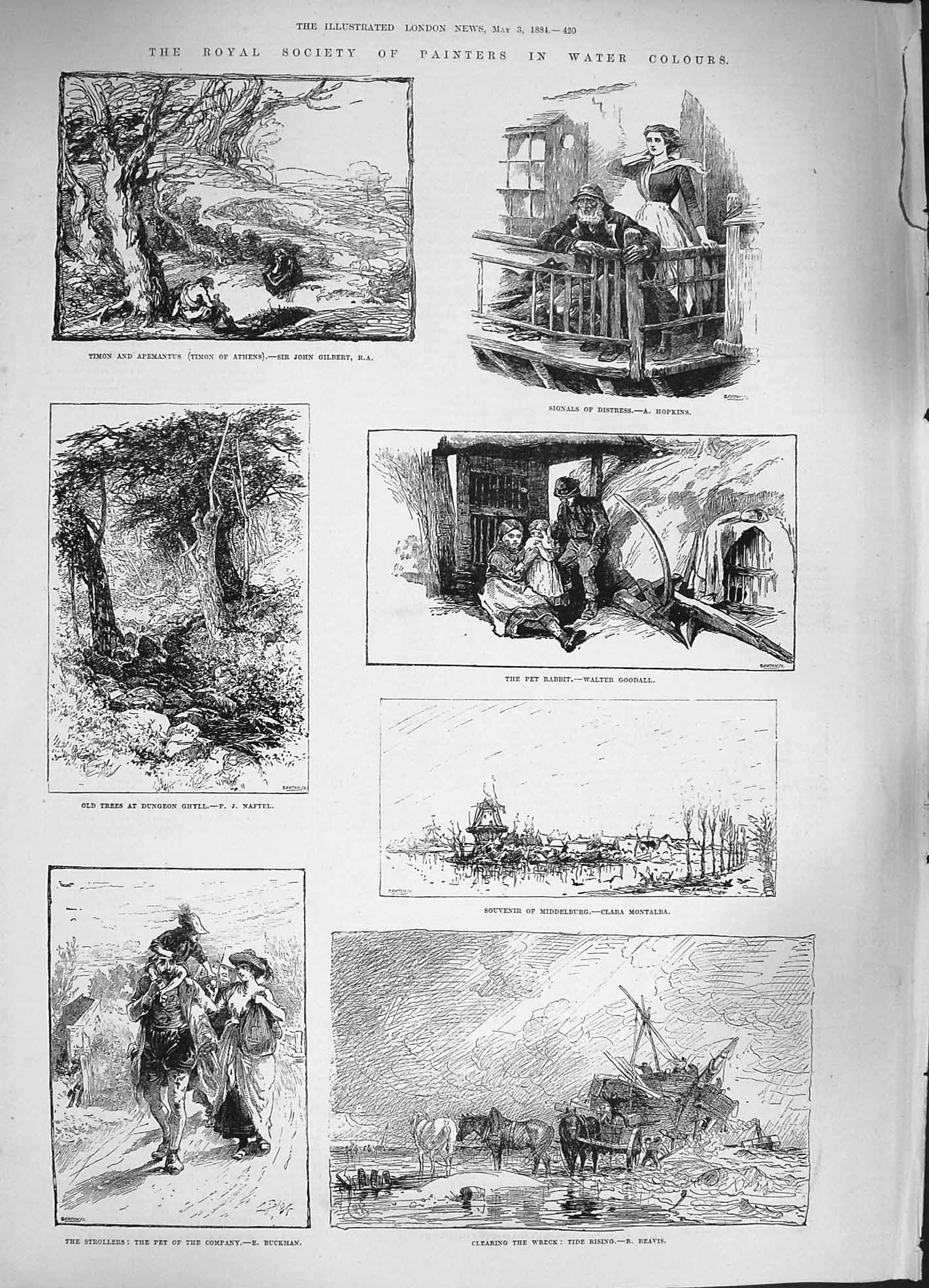 Original Old Antique Print 1884 Art Middelburg Dungeon Ghyll Turnips Egypt Deer