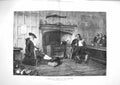Antique Old Print 1884 Suspicious Guest Mermaid Men Sitting Fire Fine Art 19th