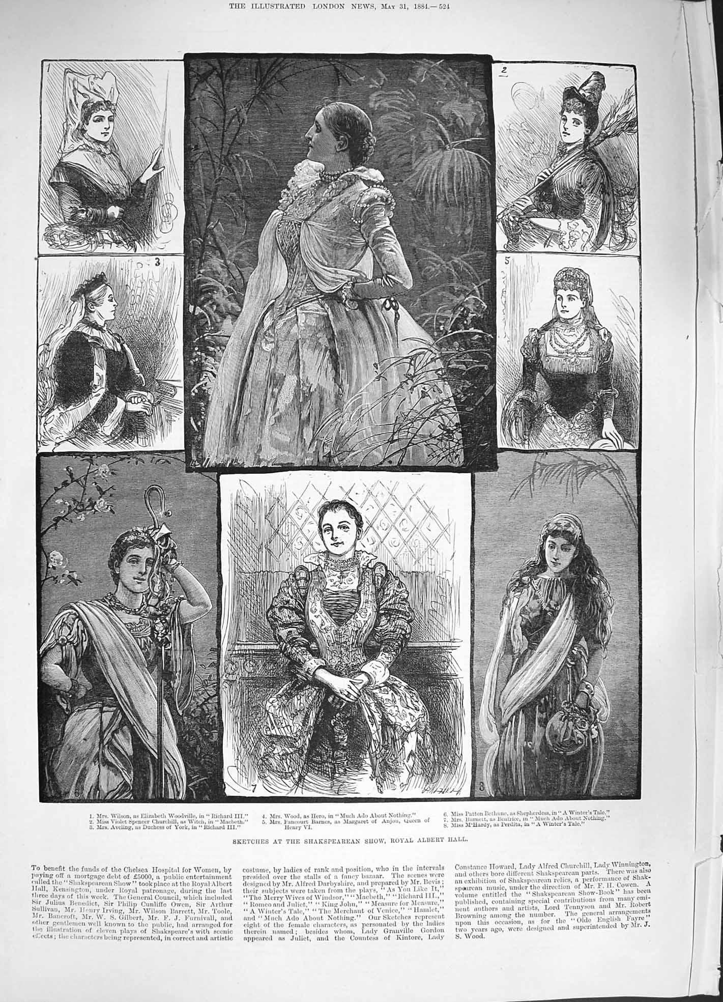 Old Antique Print 1884 Shakspeare Show Royal Albert Hall Theatre Macbeath 19th