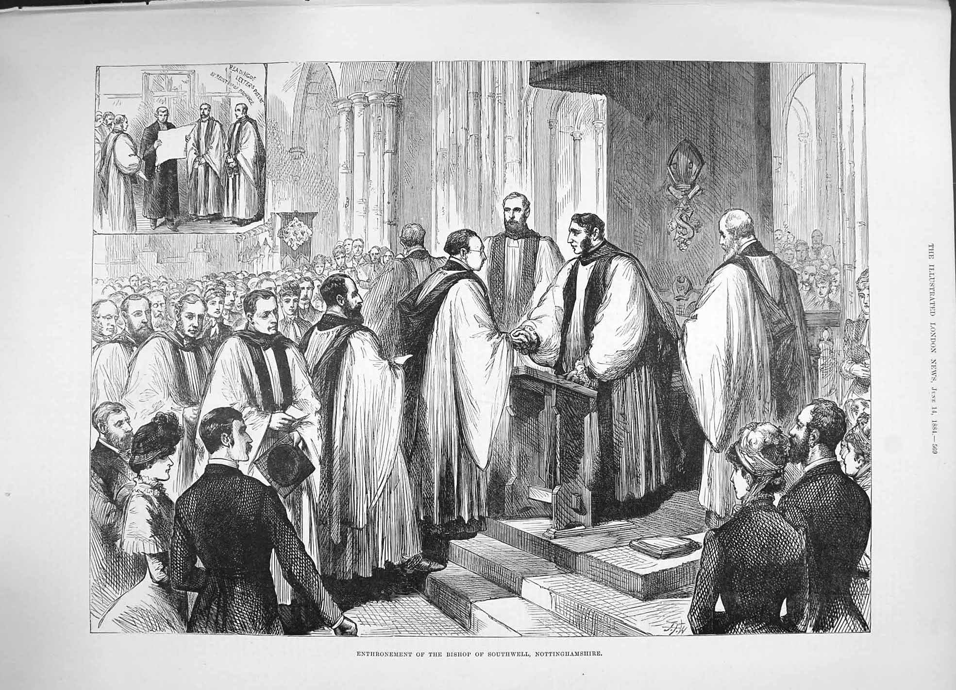 Antique Old Print *3323 1884 Enthronement Bishop Southwell Nottinghamshire