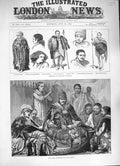Original Old Antique Print 1884 Abyssinia Costumes Monk Priest King John Throne