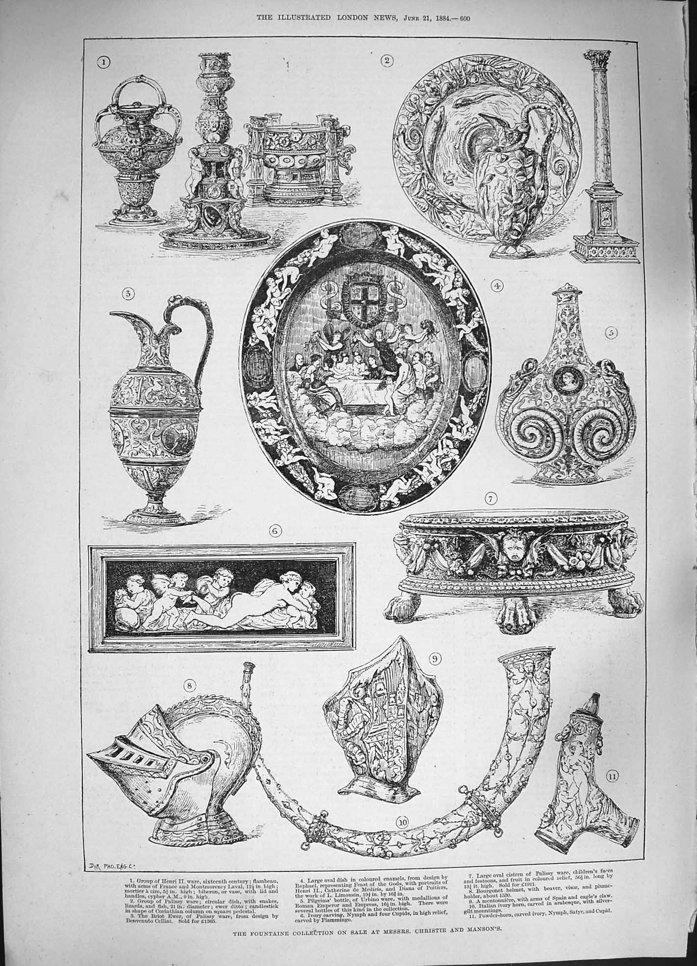 Original Old Antique Print 1884 Fountaine Christie Mansons Palissy Ware 19th