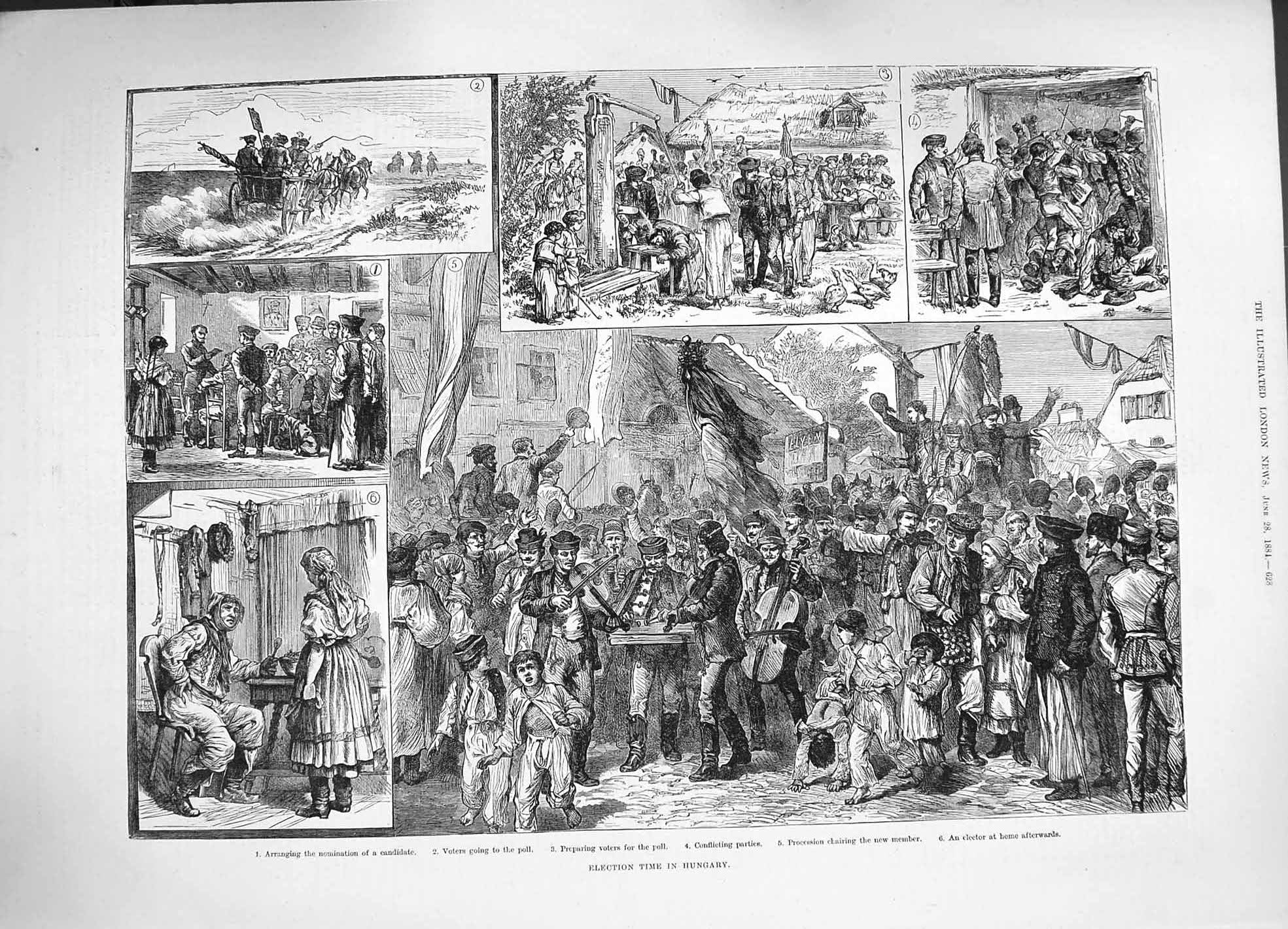 Original Old Antique Print 1884 Election Time Hungary Polling Voters Parliament