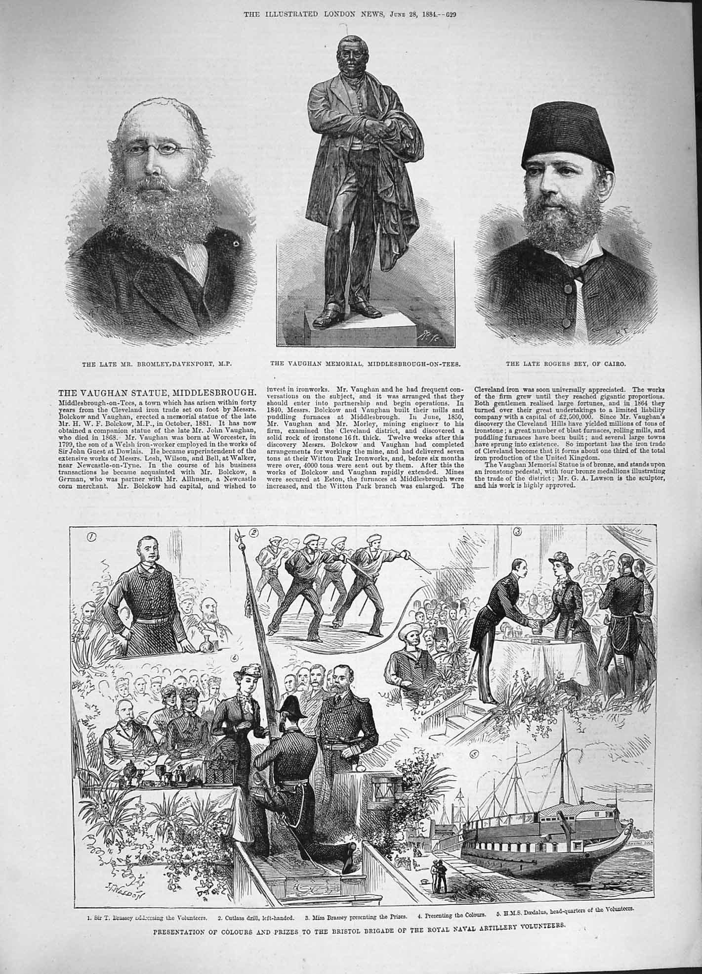 Old Antique Print 1884 Bristol Navy Volunteers Davenport Vaughan Rogers 19th
