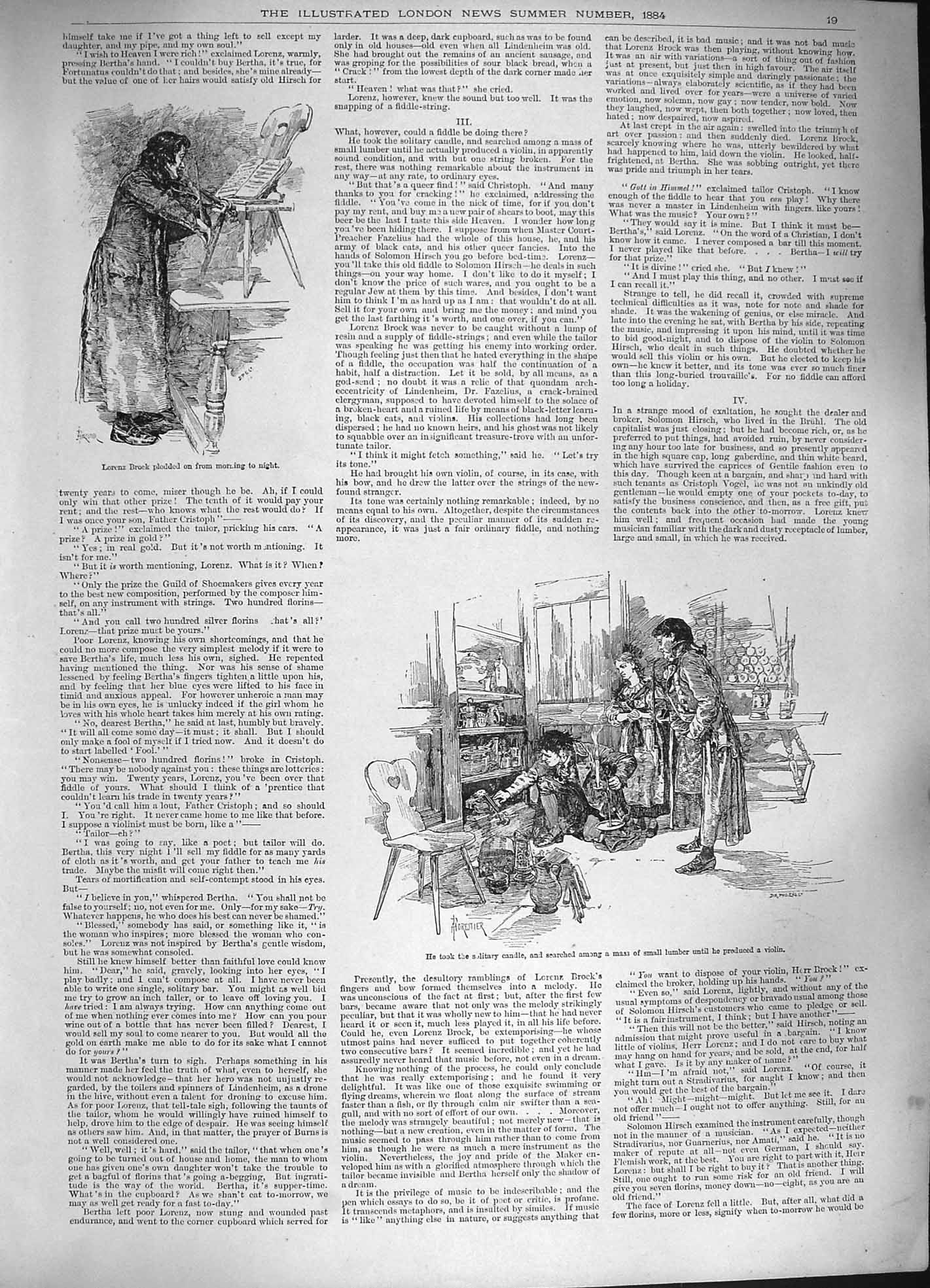 Original Old Antique Print 1884 Fiddle Music Lorenz Signor Giardini Victorian