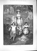 Old Antique Print 1884 June Going Milking Children Mother Farm Fine Art 19th