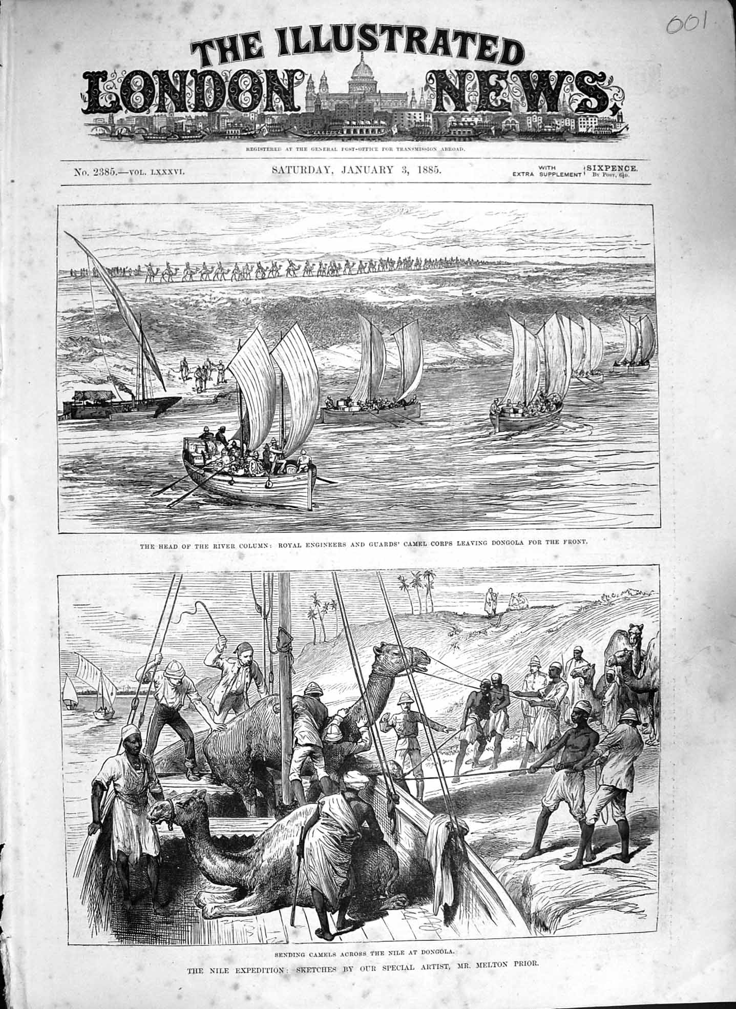 Original Old Antique Print 1885 Nile Camels Dongola Royal Engineers Sailin 19th