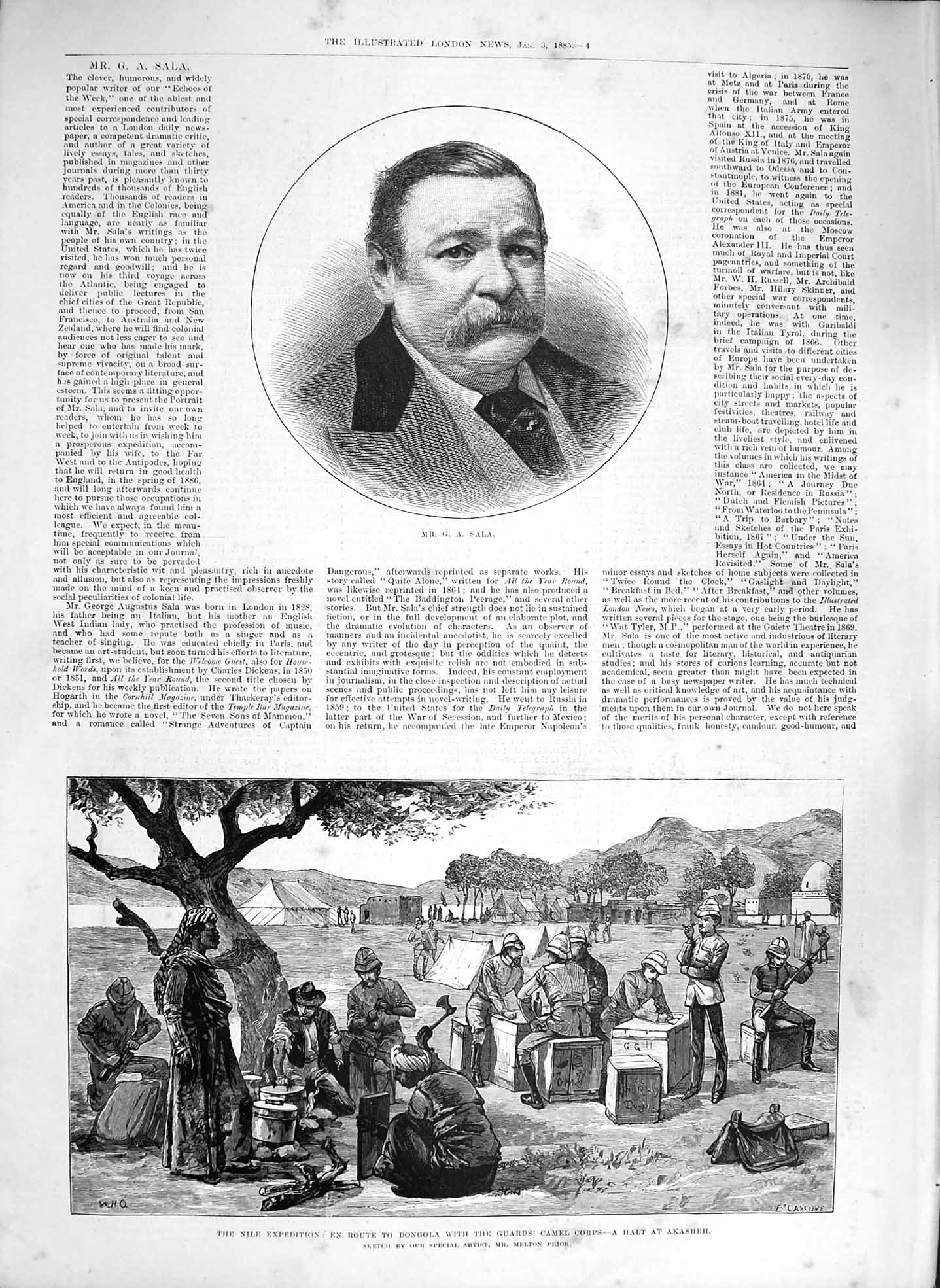 Original Old Antique Print 1885 Sala Nile Route Dongola Akasheh Camel Corps War