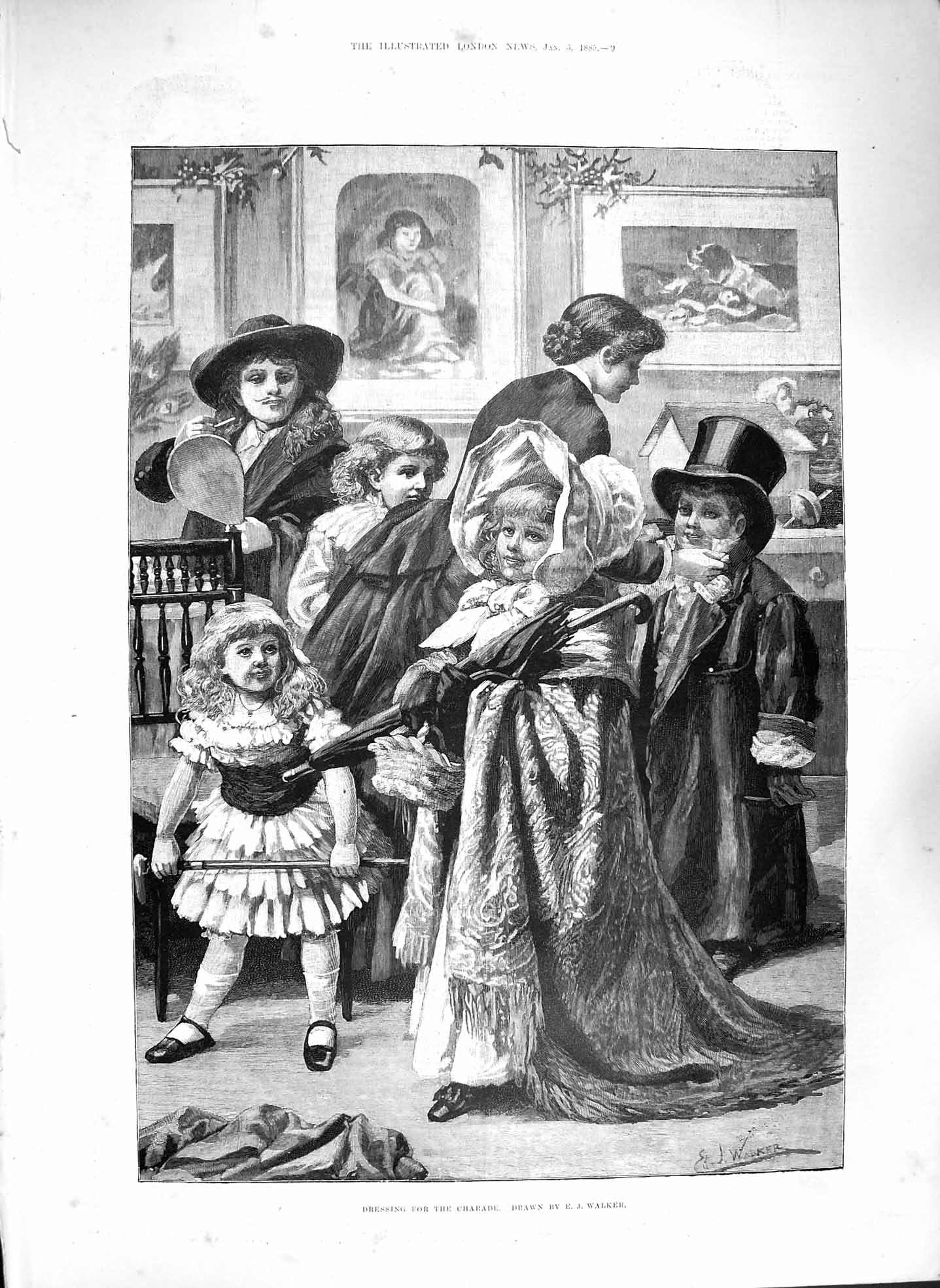 Original Old Antique Print 1885 Dressing Charade Children Fancy Dress Costumes