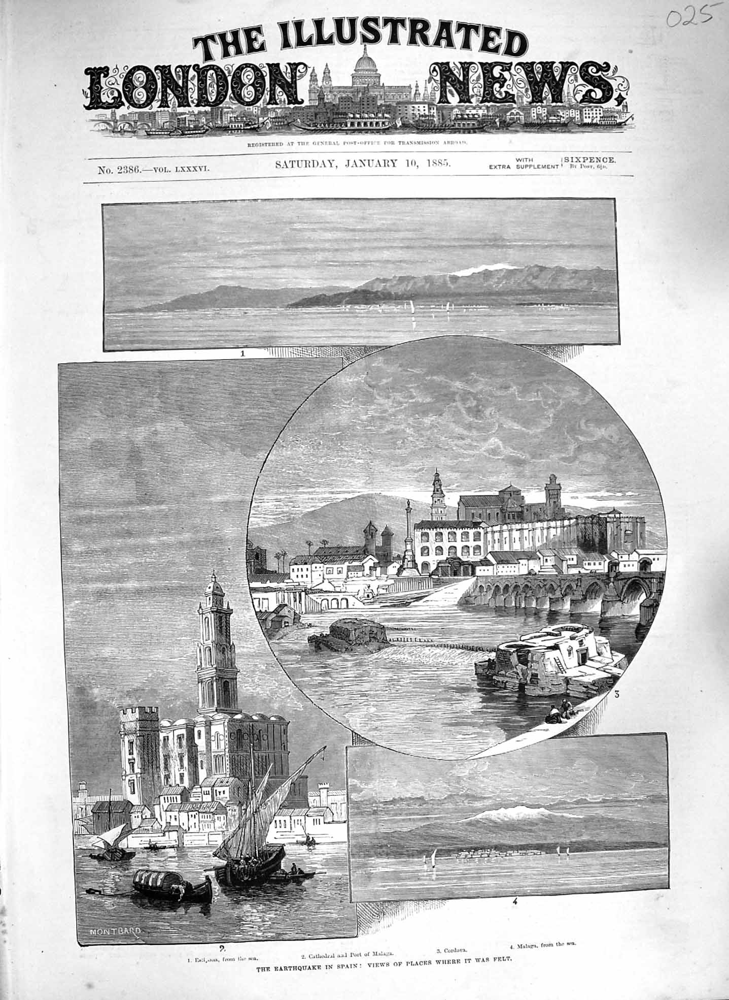 Old Antique Print 1885 Earthquake Spain Estipona Cathedral Malaga Cordova 19th