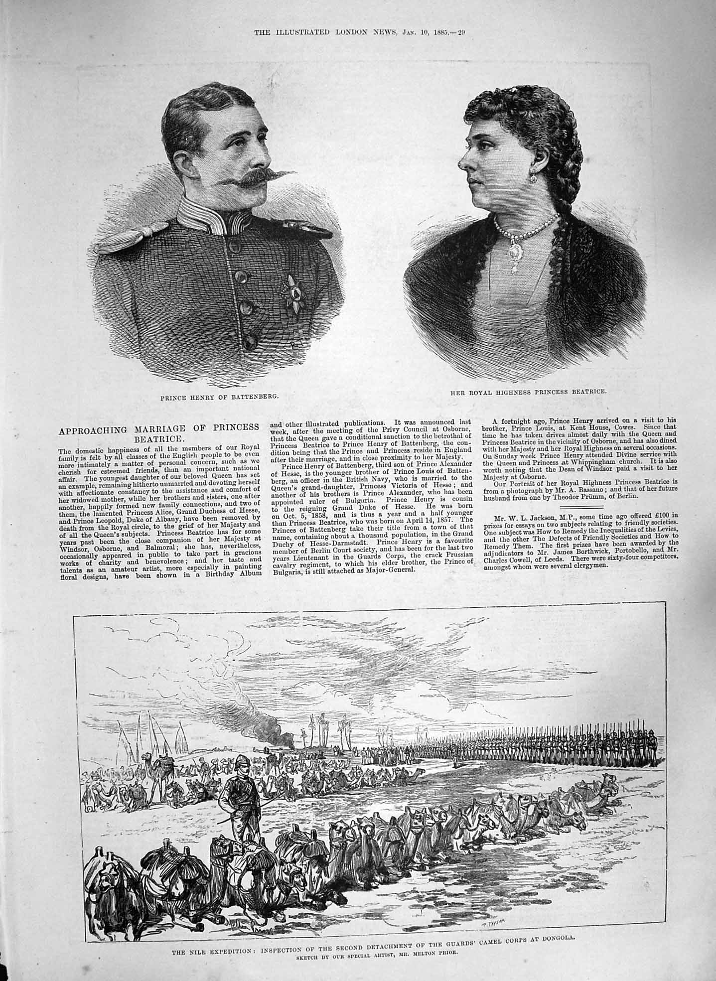 Old Antique Print 1885 Prince Battenberg Beatrice Nile Camel Corp Dongola 19th