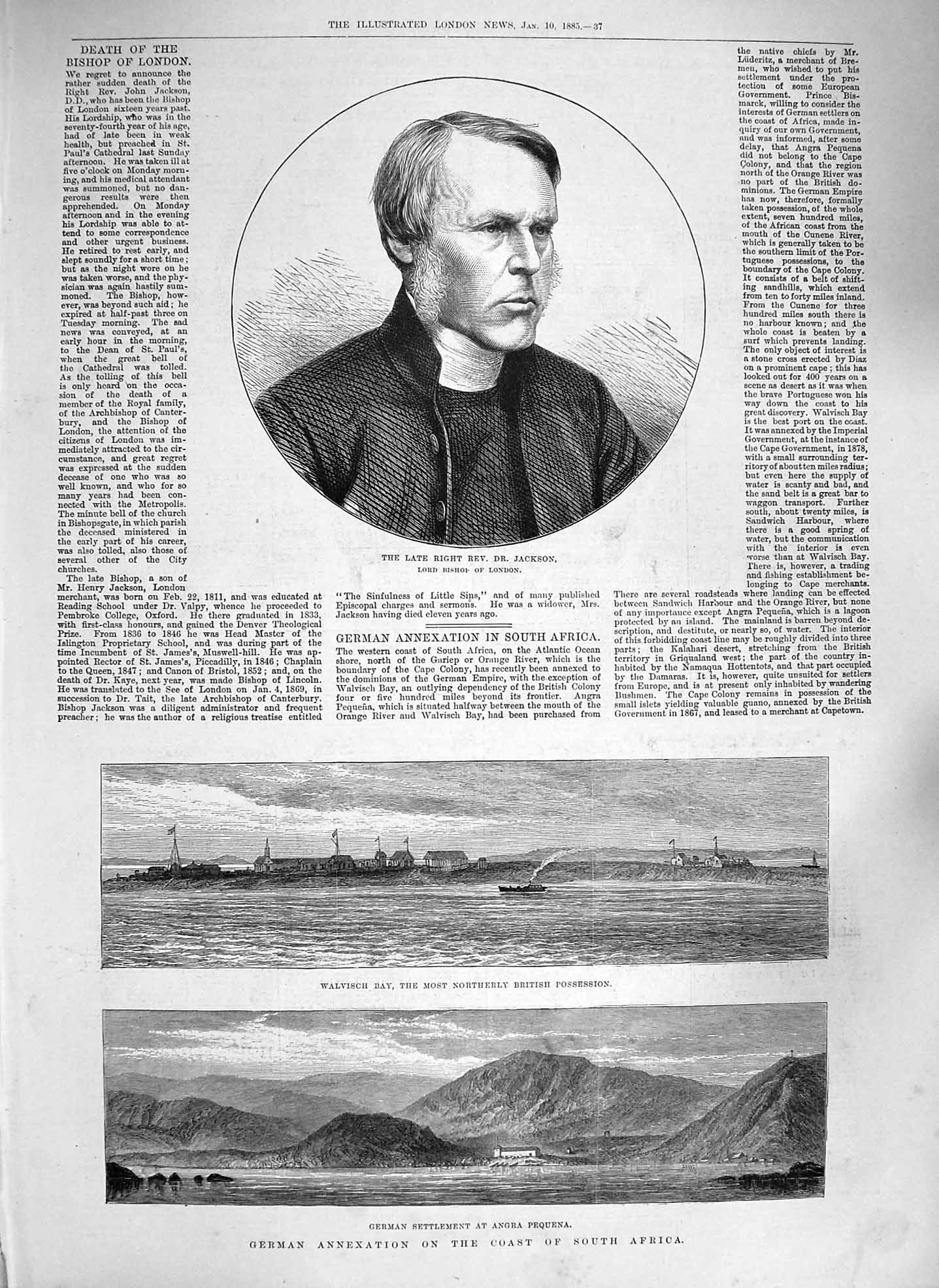 Old Antique Print 1885 Rev. Jackson Africa Walvisch Angra Pequena German 19th