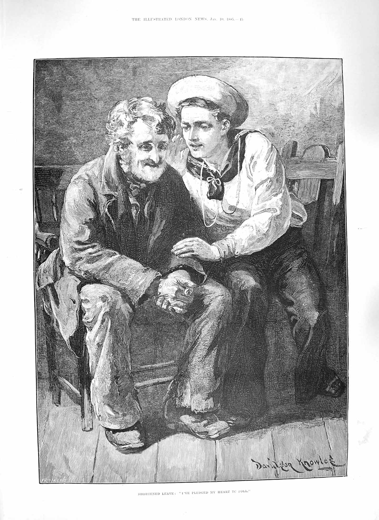 Original Old Antique Print 1885 Shortened Leave Sailor Boy Navy Man Fine Art