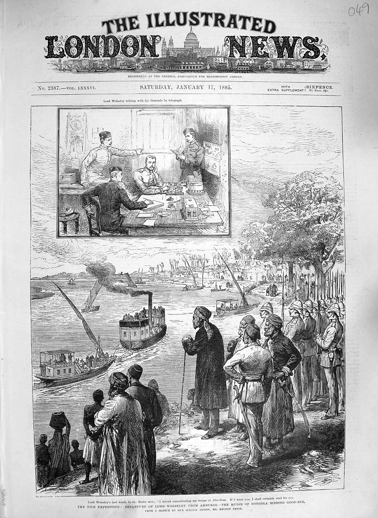 Original Old Antique Print 1885 Nile Lord Wolseley Ambukol Mudir Dongola War