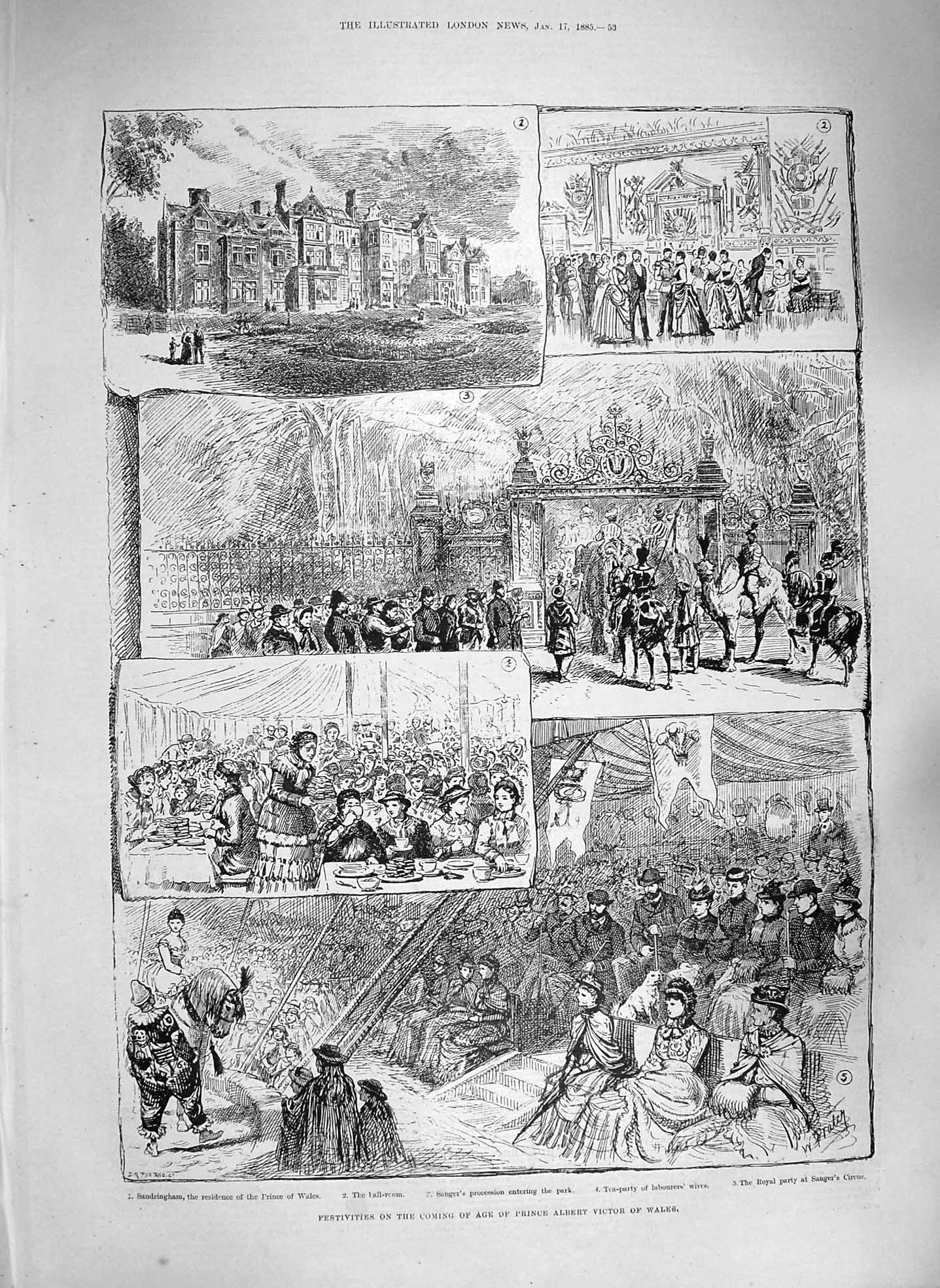 Old Antique Print 1885 Coming Age Prince Albert Victor Wales Sandringham 19th