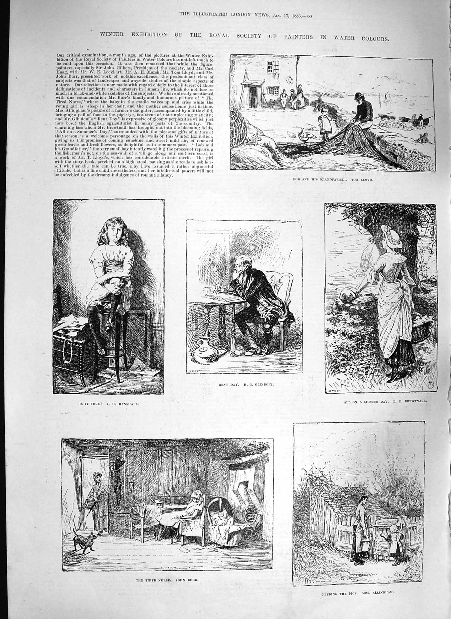 Original Old Antique Print 1885 Winter Exhibition Royal Academy Art Feedi 19th