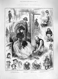 Original Old Antique Print 1885 Ice Skating Parties People 19th