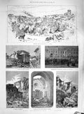 Original Old Antique Print 1885 Earthquake Spain Ruins Alhama Tajo Church 19th