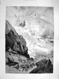 Old Antique Print 1885 Avalanche Northern Italy Snow Mountains Fine Art 19th