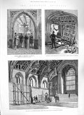 Original Old Antique Print 1885 Dynamite Westminster House Commons Tower London