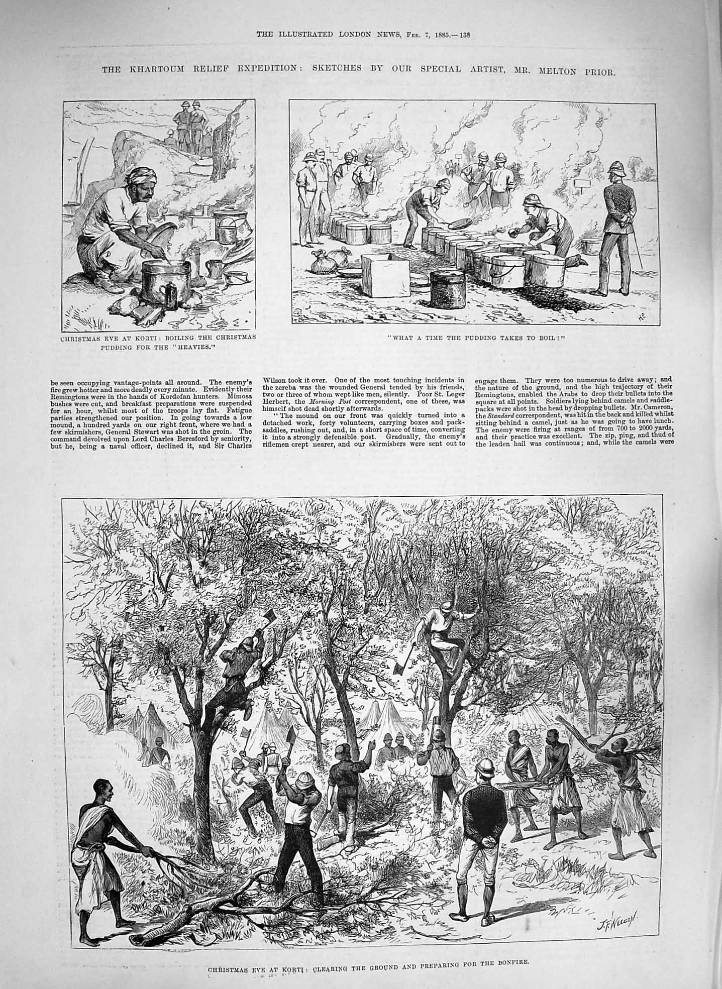 Old Antique Print 1885 Christmas Korti Khartoum Kitchener Black Watch War 19th