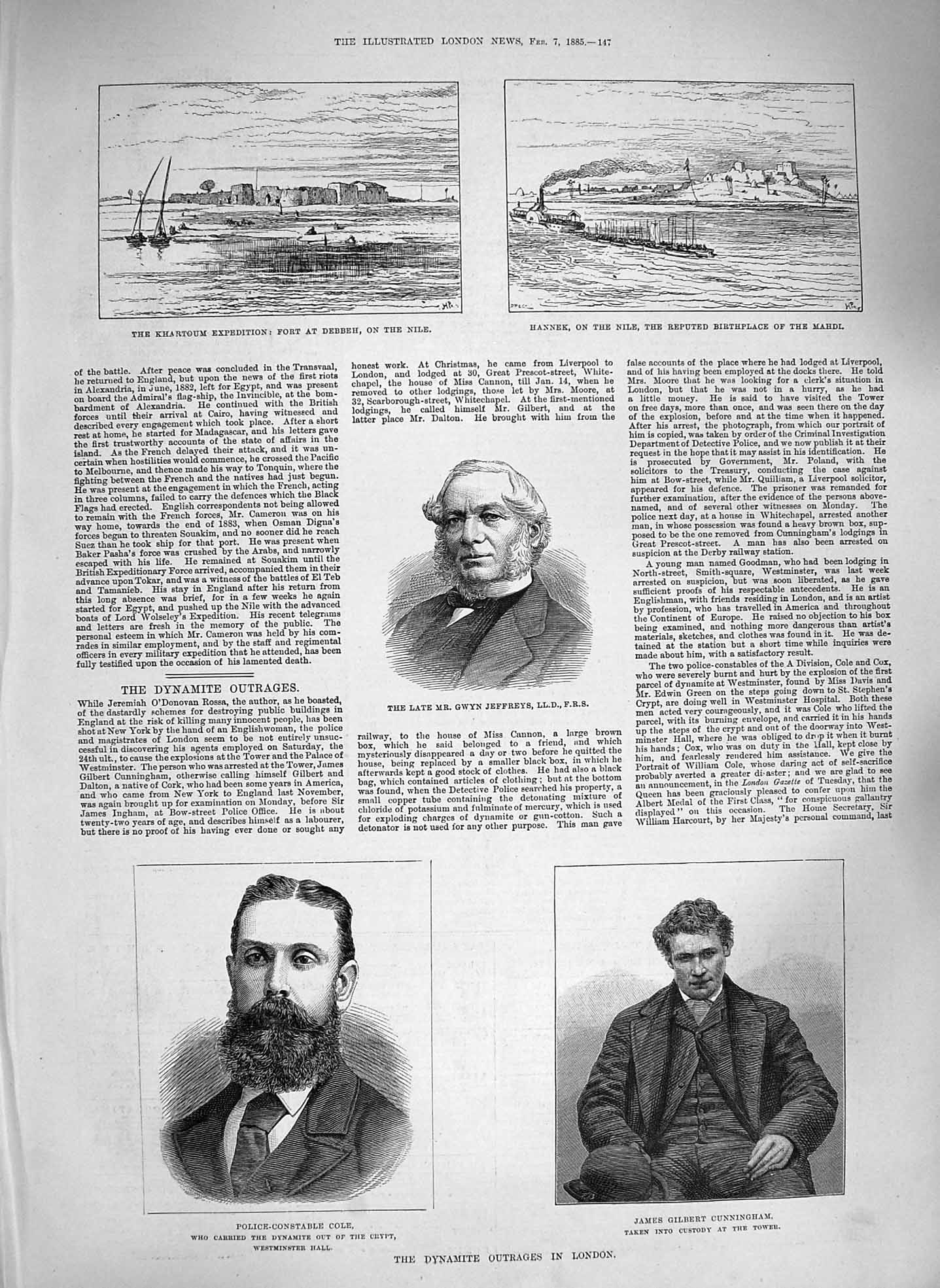 Original Old Antique Print 1885 Dynamite London Jeffreys Police Cole Cunningham