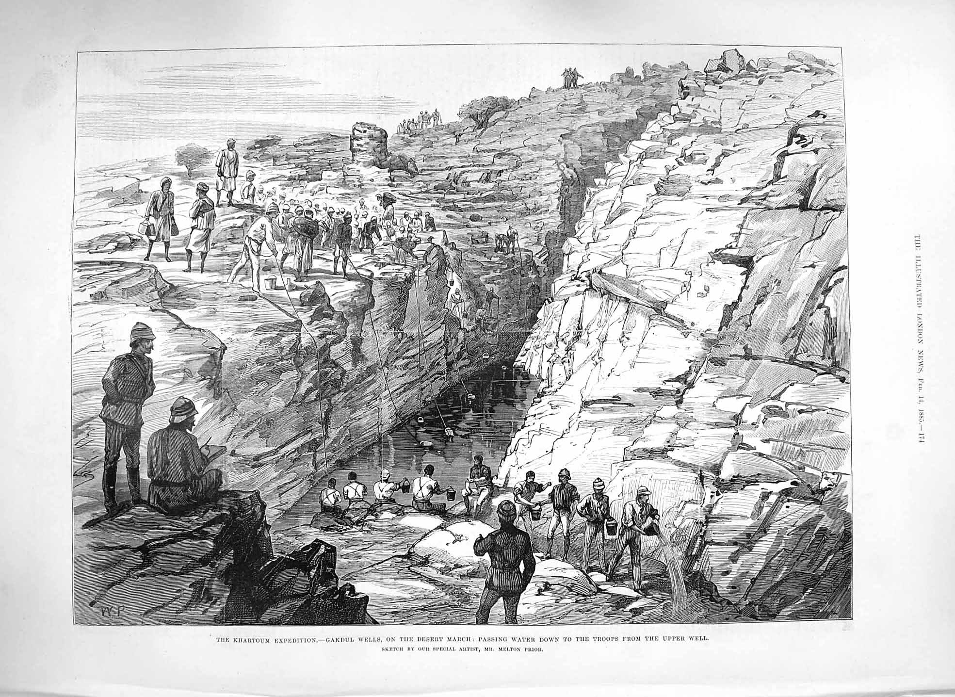 Old Antique Print 1885 Khartoum Expedition Gakdul Wells Desert March War 19th