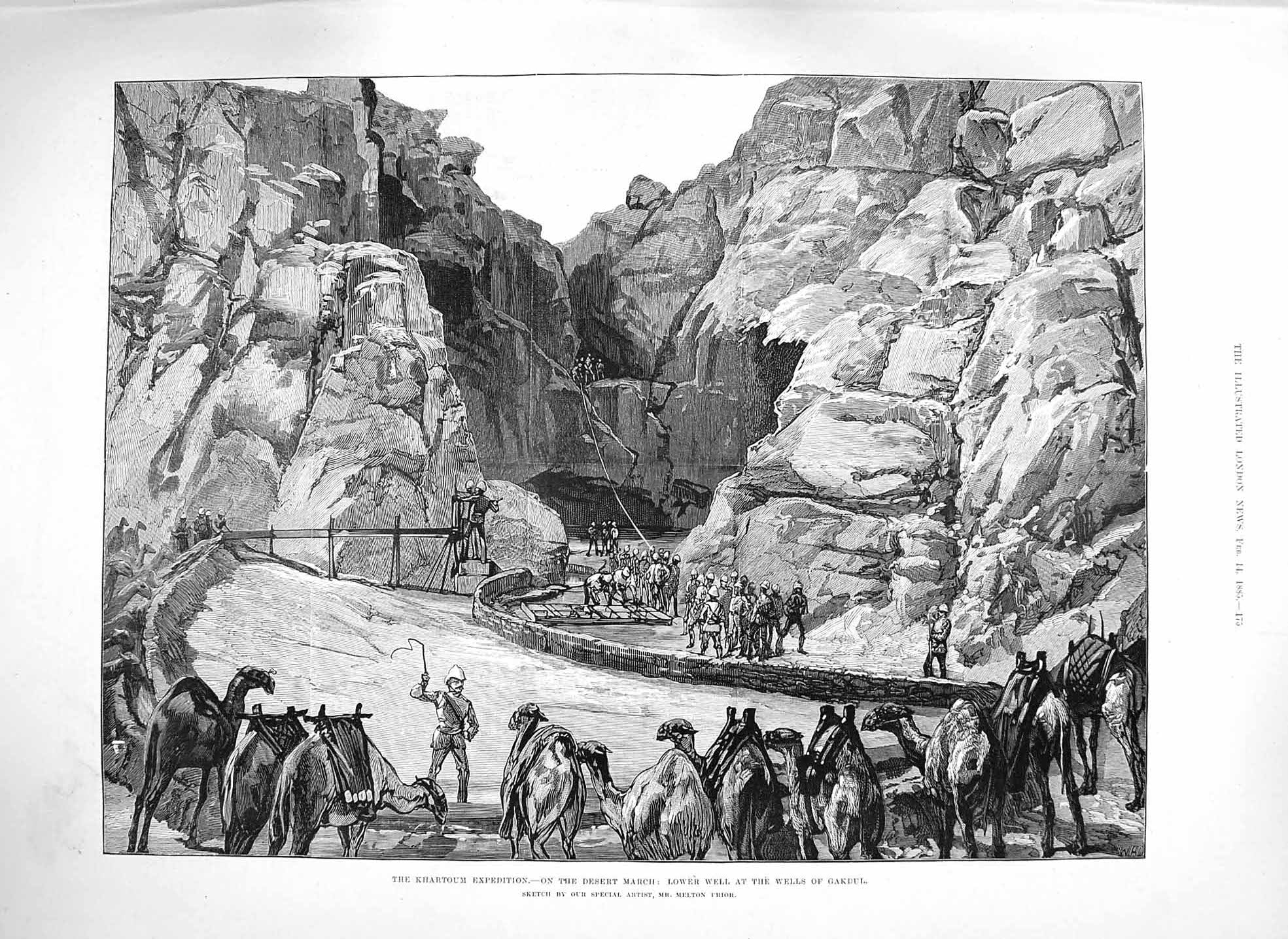 Original Old Antique Print 1885 Khartoum Expedition Desert March Wells Gakdul