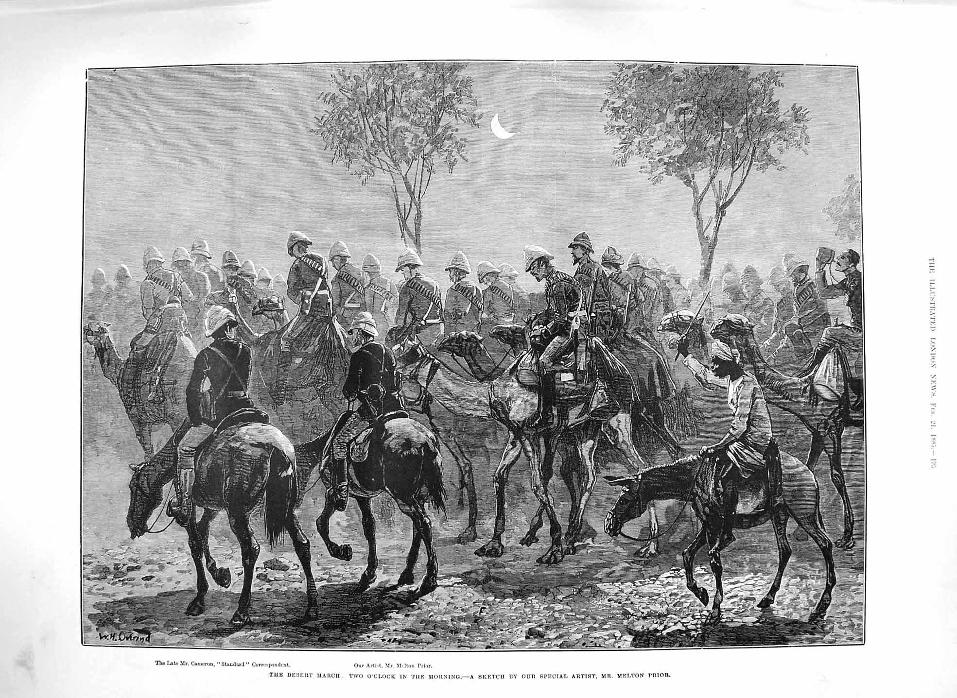 Original Old Antique Print 1885 Cameron Desert March Melton Prior Siers Camels