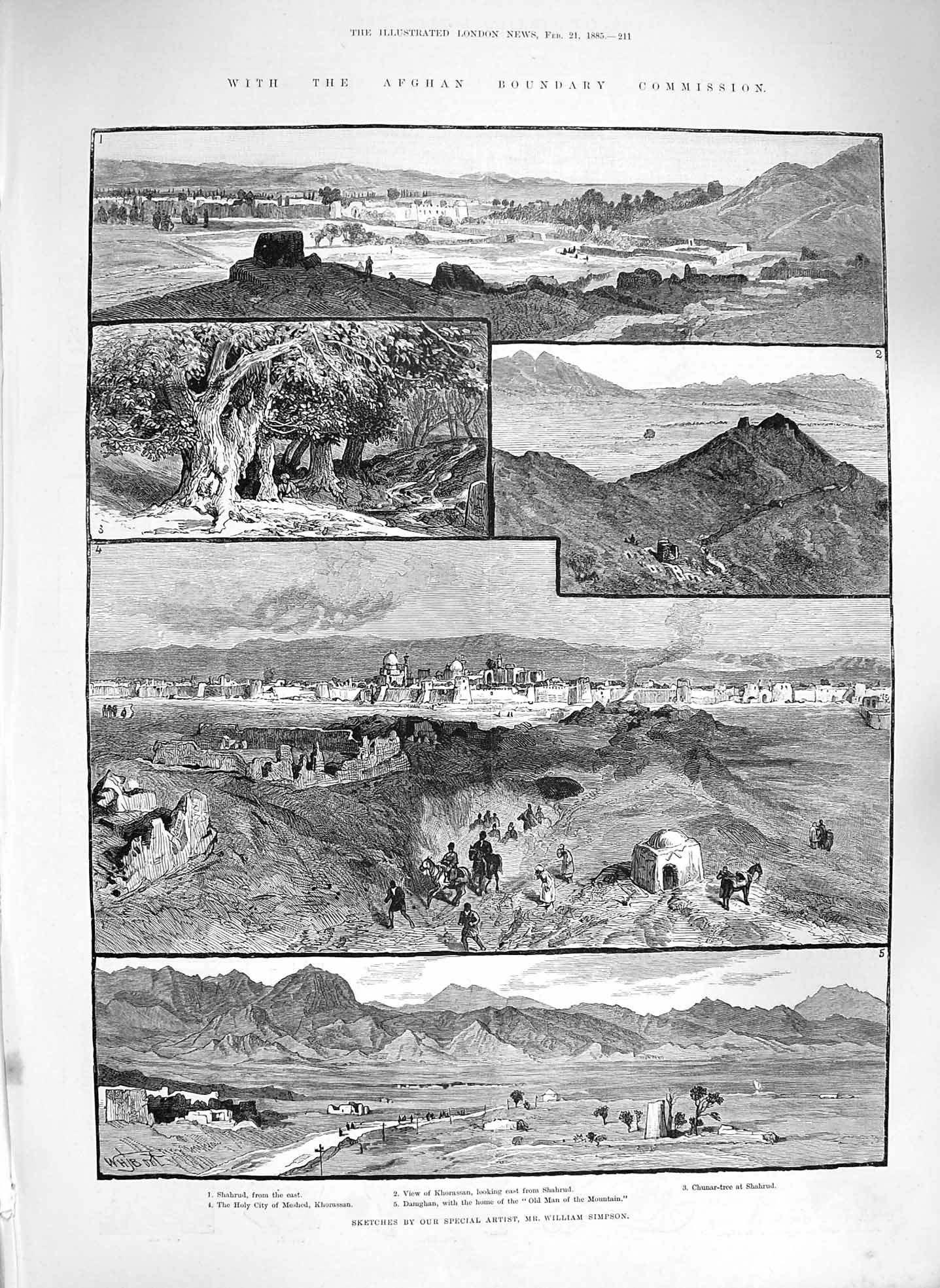 Old Antique Print 1885 Afghan Boundary Shahrud Meshed Khorassan Damghan 19th
