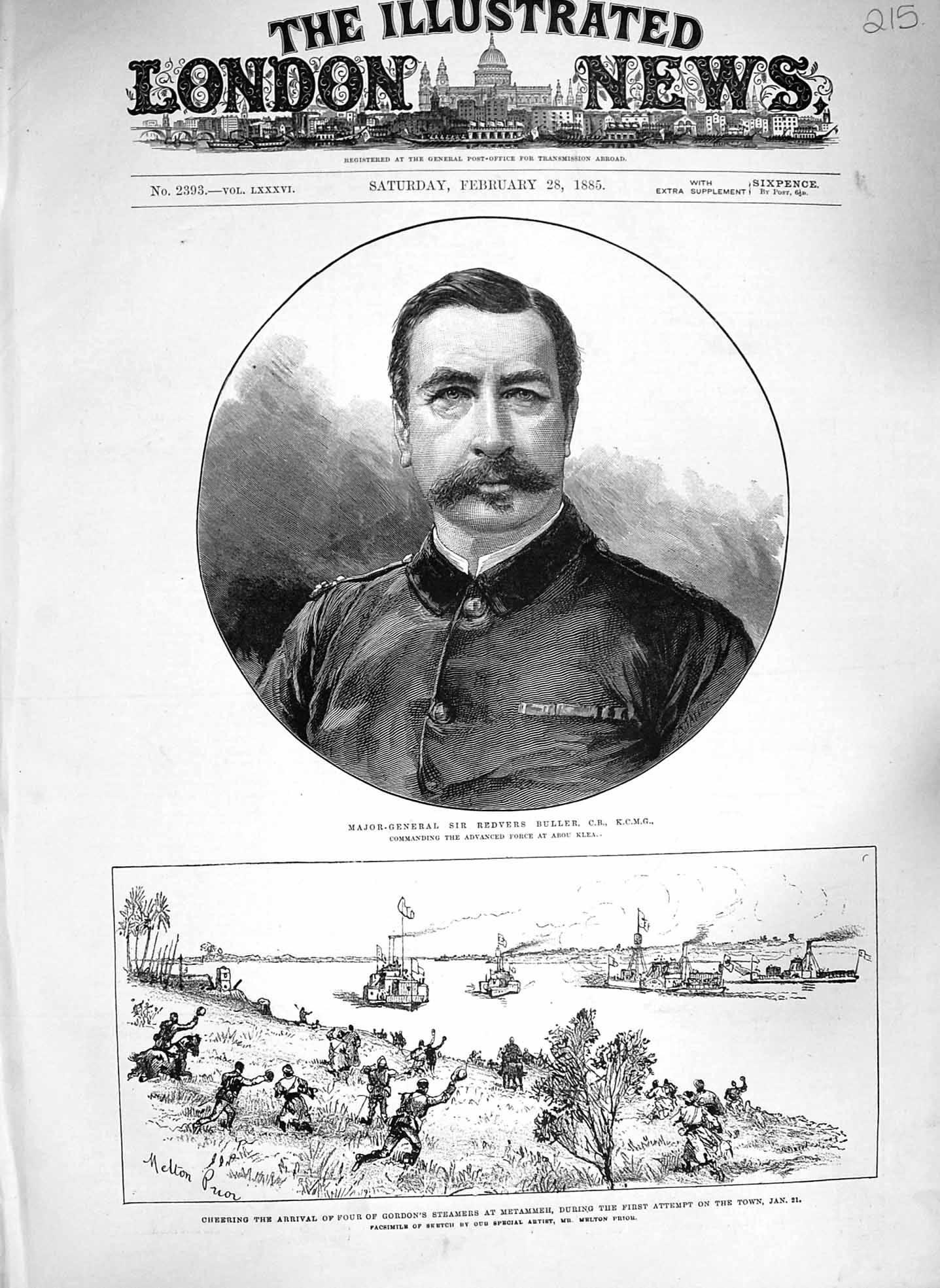 Old Antique Print 1885 Major-General Redvers Buller Gordon Metammeh Ships 19th