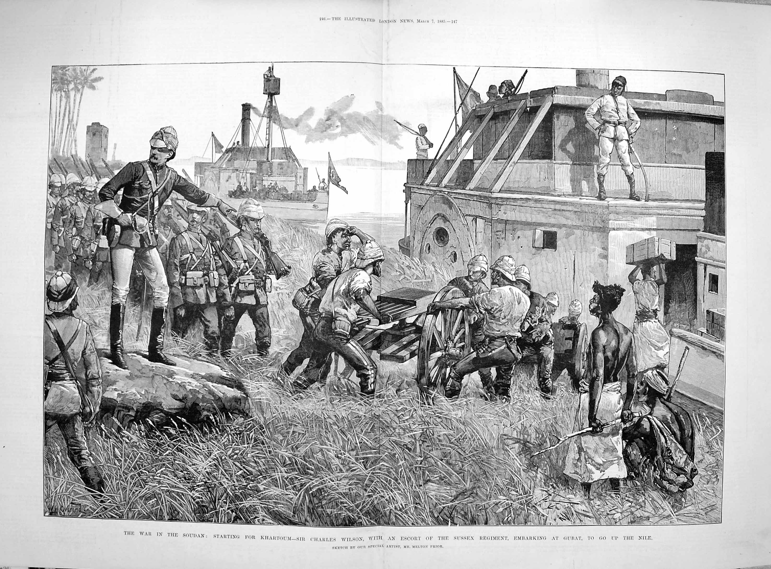 Original Old Antique Print 1885 War Soudan Khartoum Charles Wilson Susse 19th