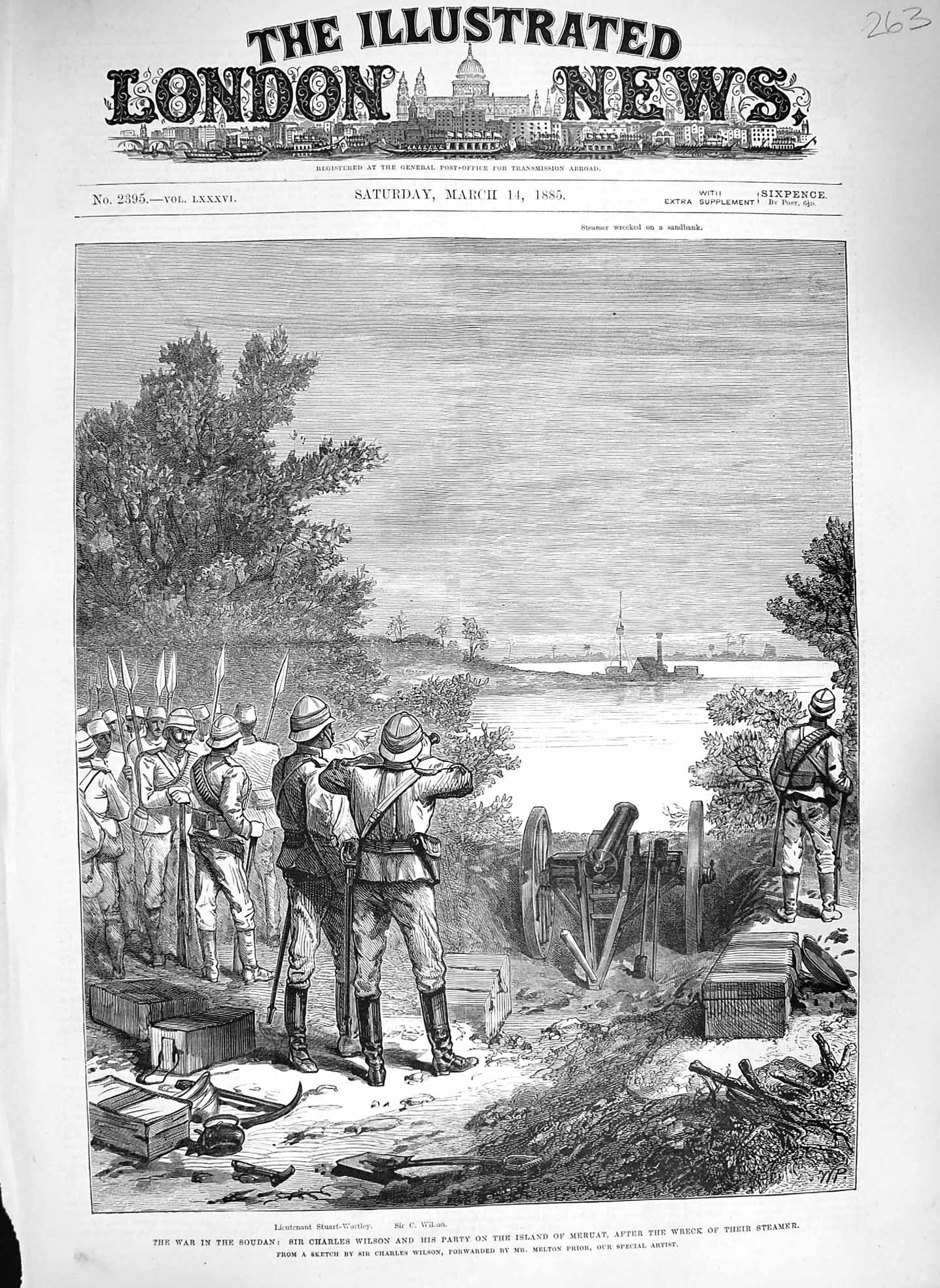 Original Old Antique Print 1885 War Soudan Charles Wilson Stuart-Wortley 19th