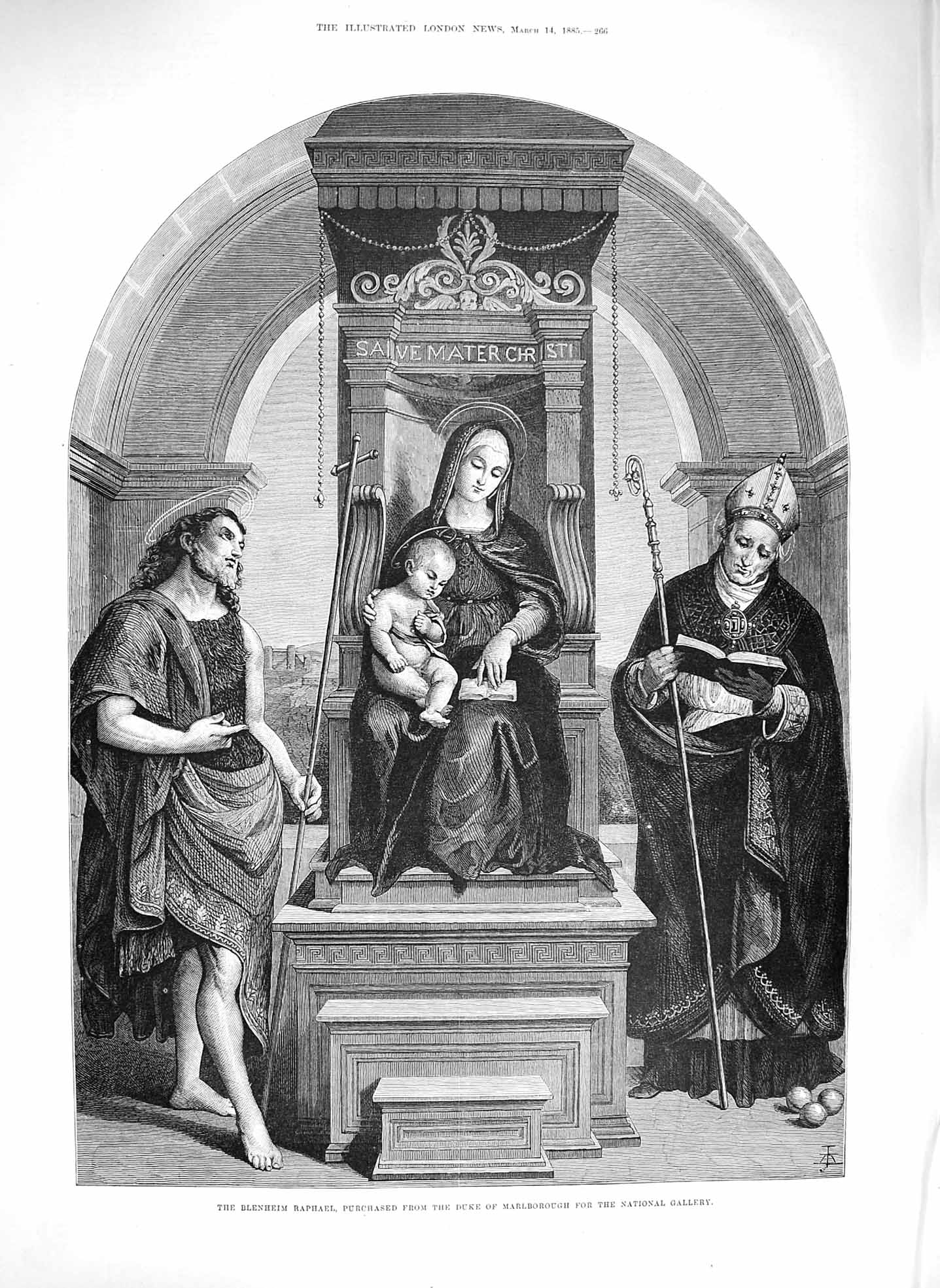 Old Antique Print 1885 Blenheim Raphael Duke Marlborough National Gallery 19th