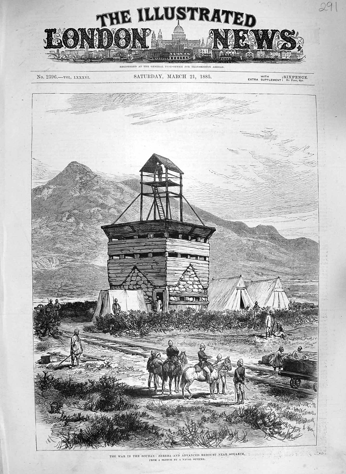 Original Old Antique Print 1885 War Soudan Zereba Advanced Redoubt Victorian