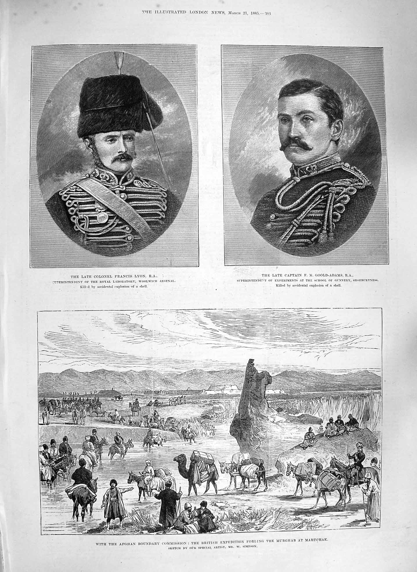 Original Old Antique Print 1885 Afghan Murghab Maruchak Lyon Go-Adams War 19th