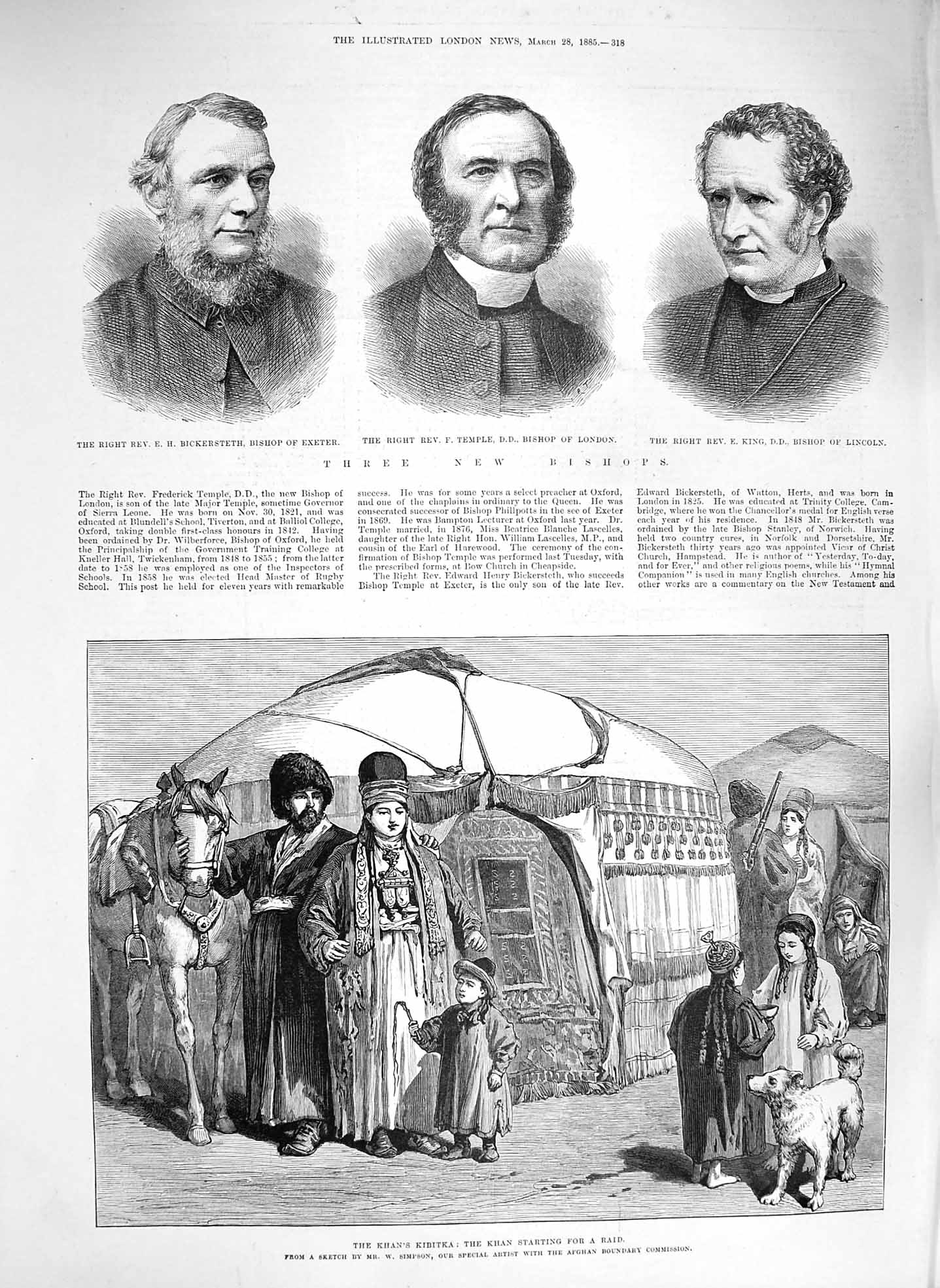 Old Antique Print 1885 Khan Kibitka Bickersteth Temple Bishop London King 19th