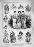 Original Old Antique Print 1885 Mikado Savoy Theatre Barrington Grossmith 19th
