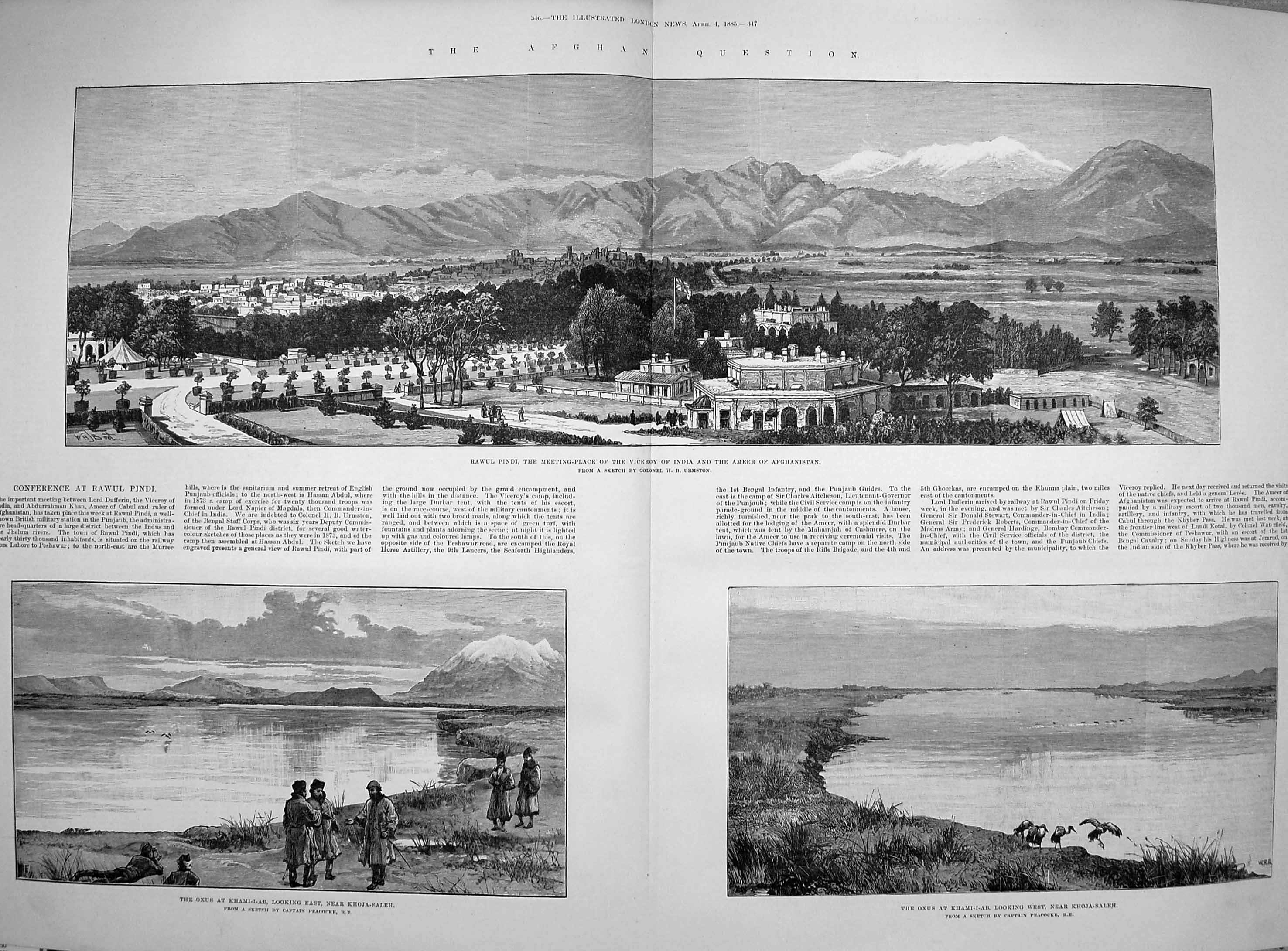 Old Antique Print 1885 Afghan Oxus Kham-I-Ab Rawul Pindi Viceroy India 19th