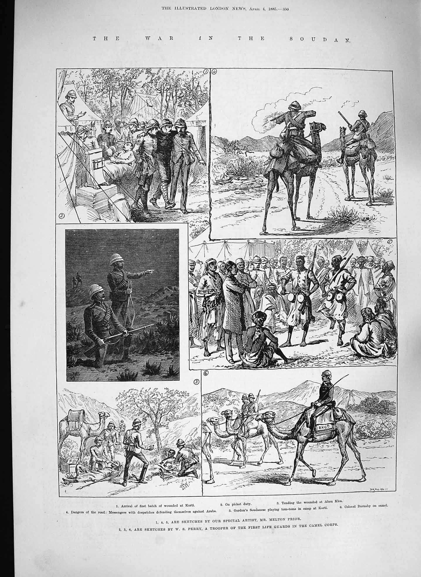 Old Antique Print 1885 War Soudan Korti Colonel Burnaby Gordon Tom-Toms 19th