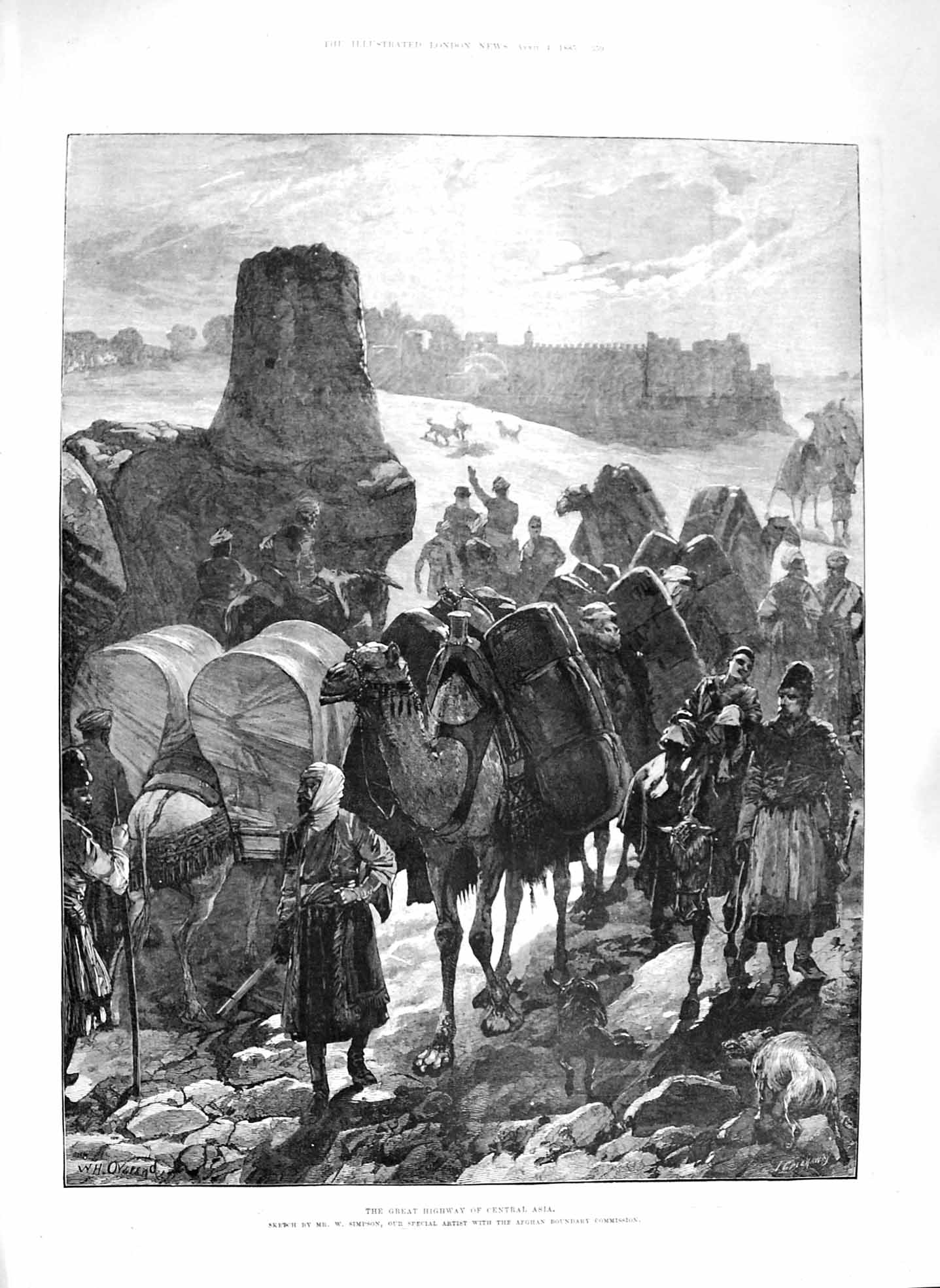 Old Antique Print 1885 Highway Central Asia Camels Afghan War Commission 19th