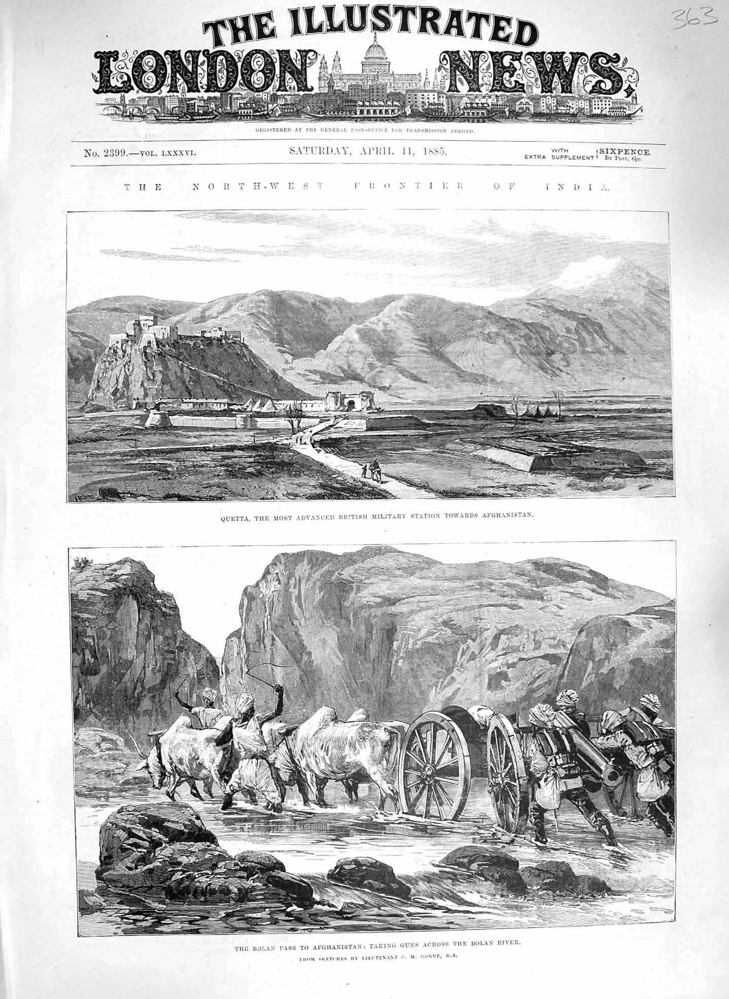 Old Antique Print 1885 India Quetta British Military Station Bolan Pass 19th