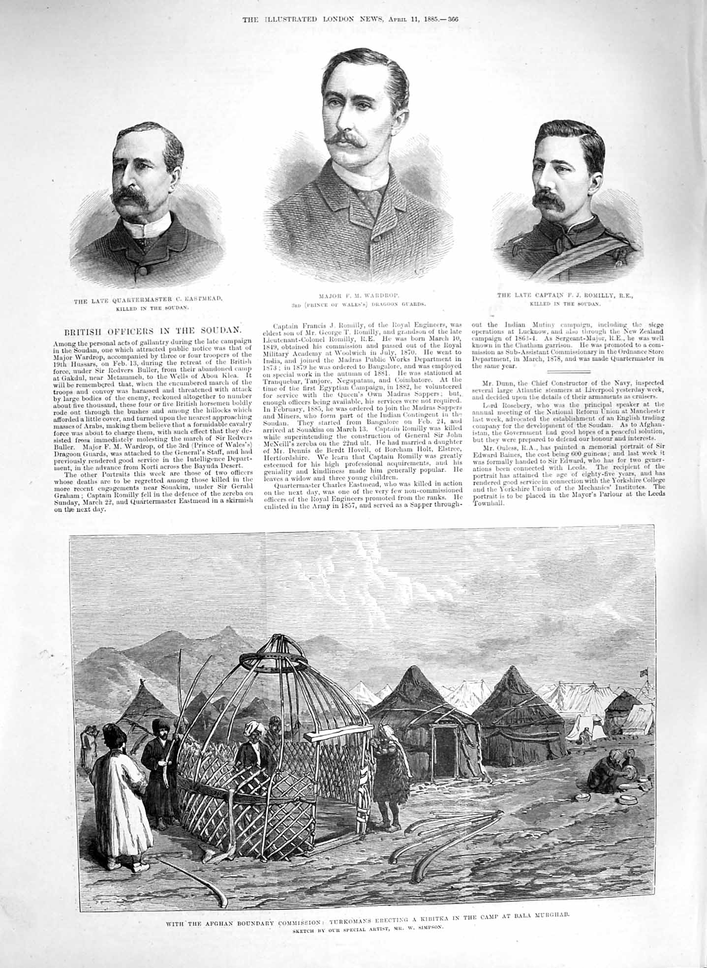 Original Old Antique Print 1885 Afghan War Turkomans Murghab Wardrop Eastmead