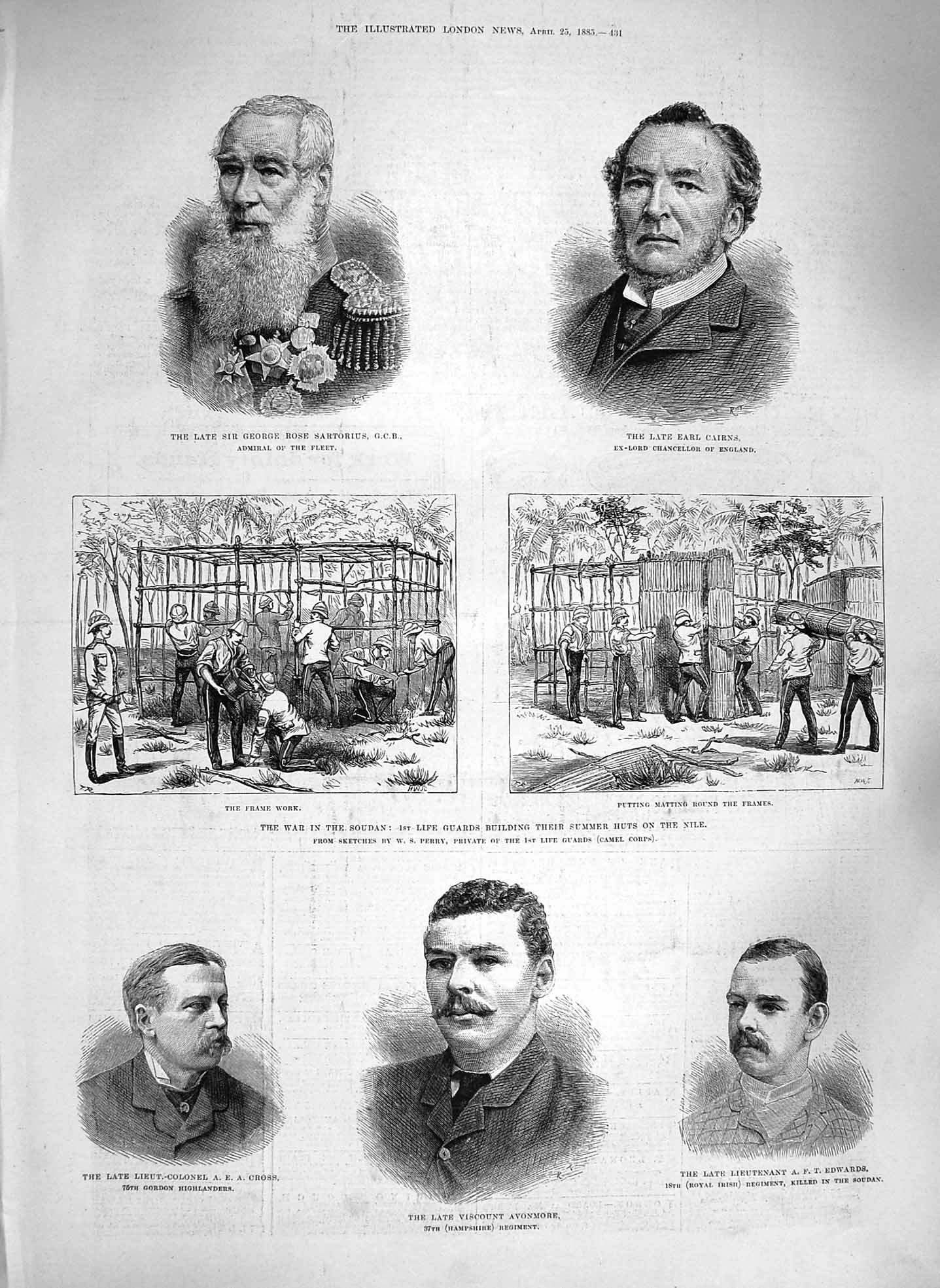 Old Antique Print 1885 Avonmore Cross Edwards War Soudan Sartorius Cairns 19th