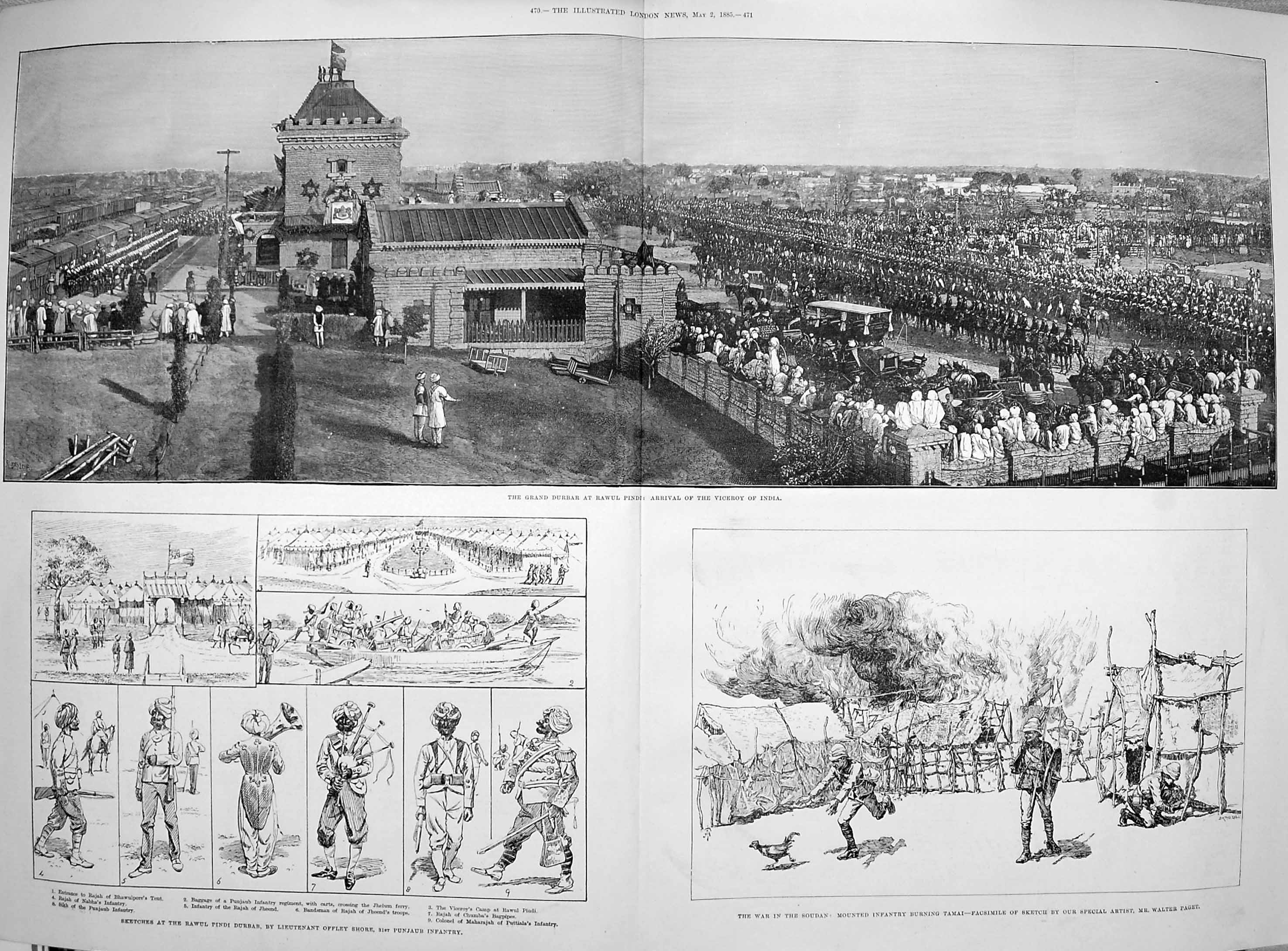 Original Old Antique Print 1885 Durbar Rawul War Soudan Viceroy India Victorian