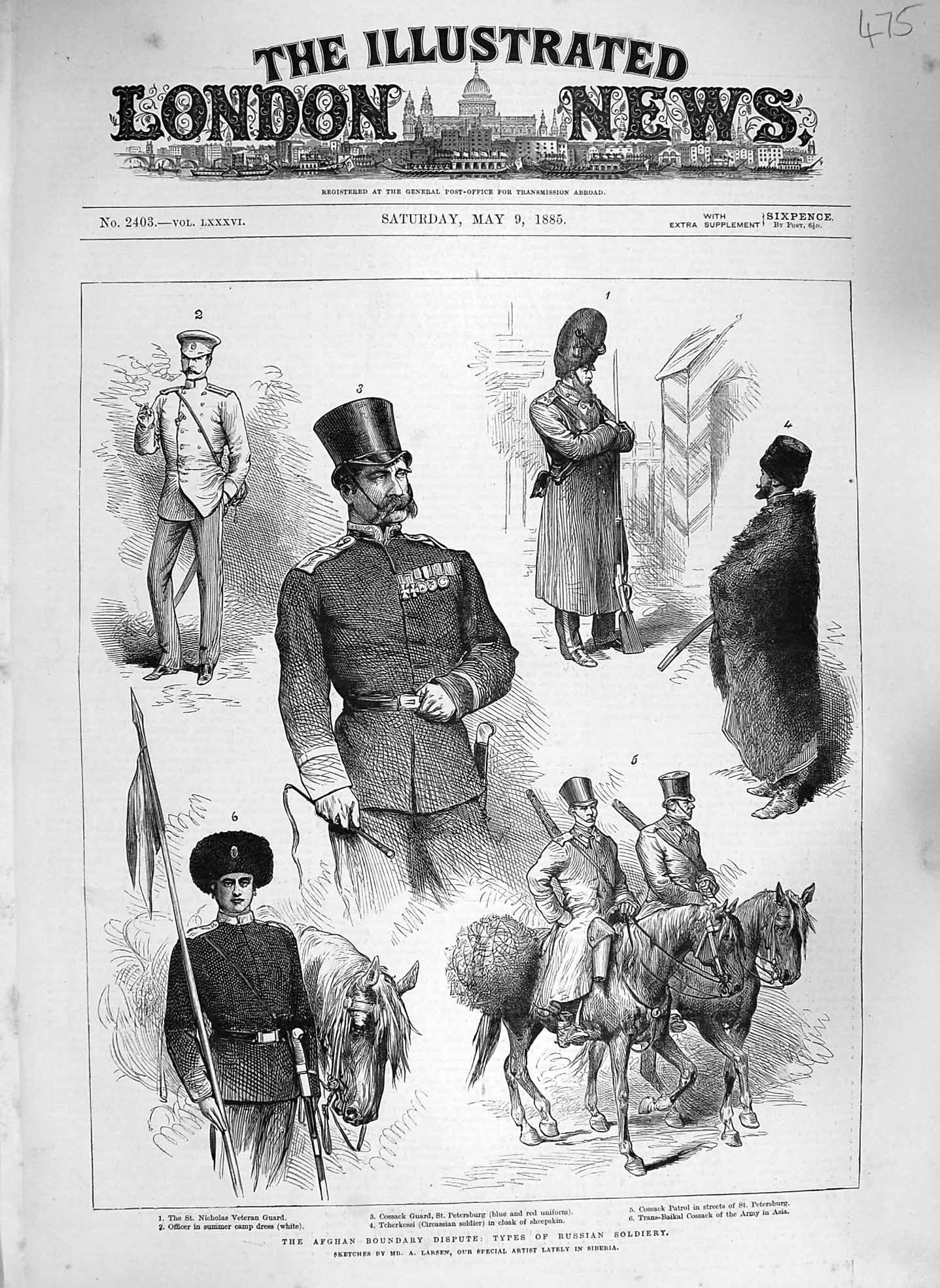 Original Old Antique Print 1885 Afghan Boundary Siers Russia Zulfagar Meruchak