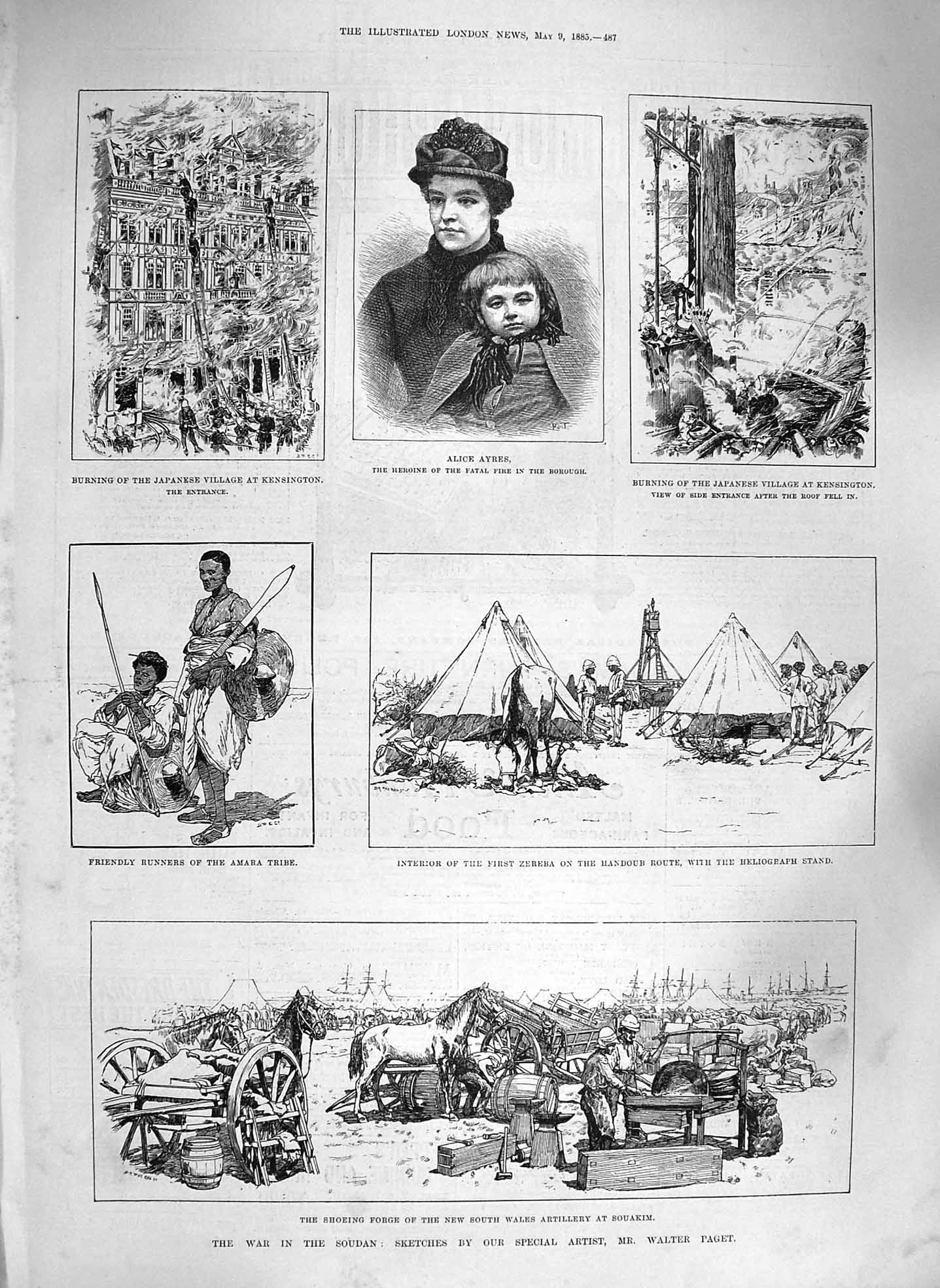 Old Antique Print 1885 War Soudan Shoeing Forge Souakim Alice Ayres Amara 19th