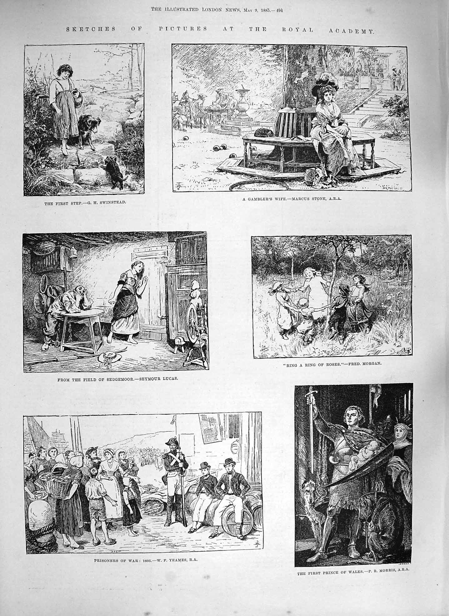 Original Old Antique Print 1885 Royal Academy Art Sedgmoor Prince Wales Milton
