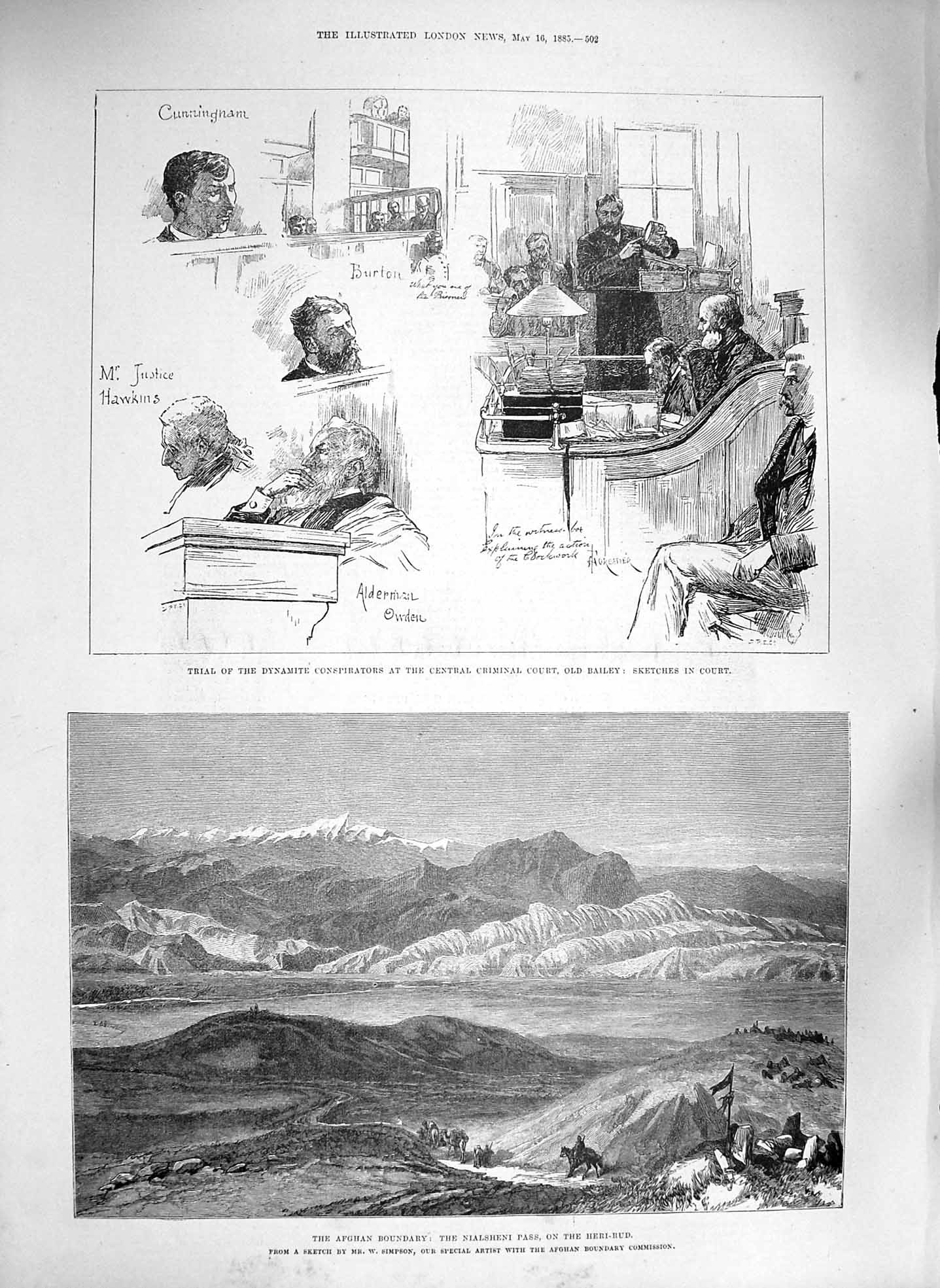 Original Old Antique Print 1885 Afghan Nialsheni Pass Heri-Bud Dynamite Bailey