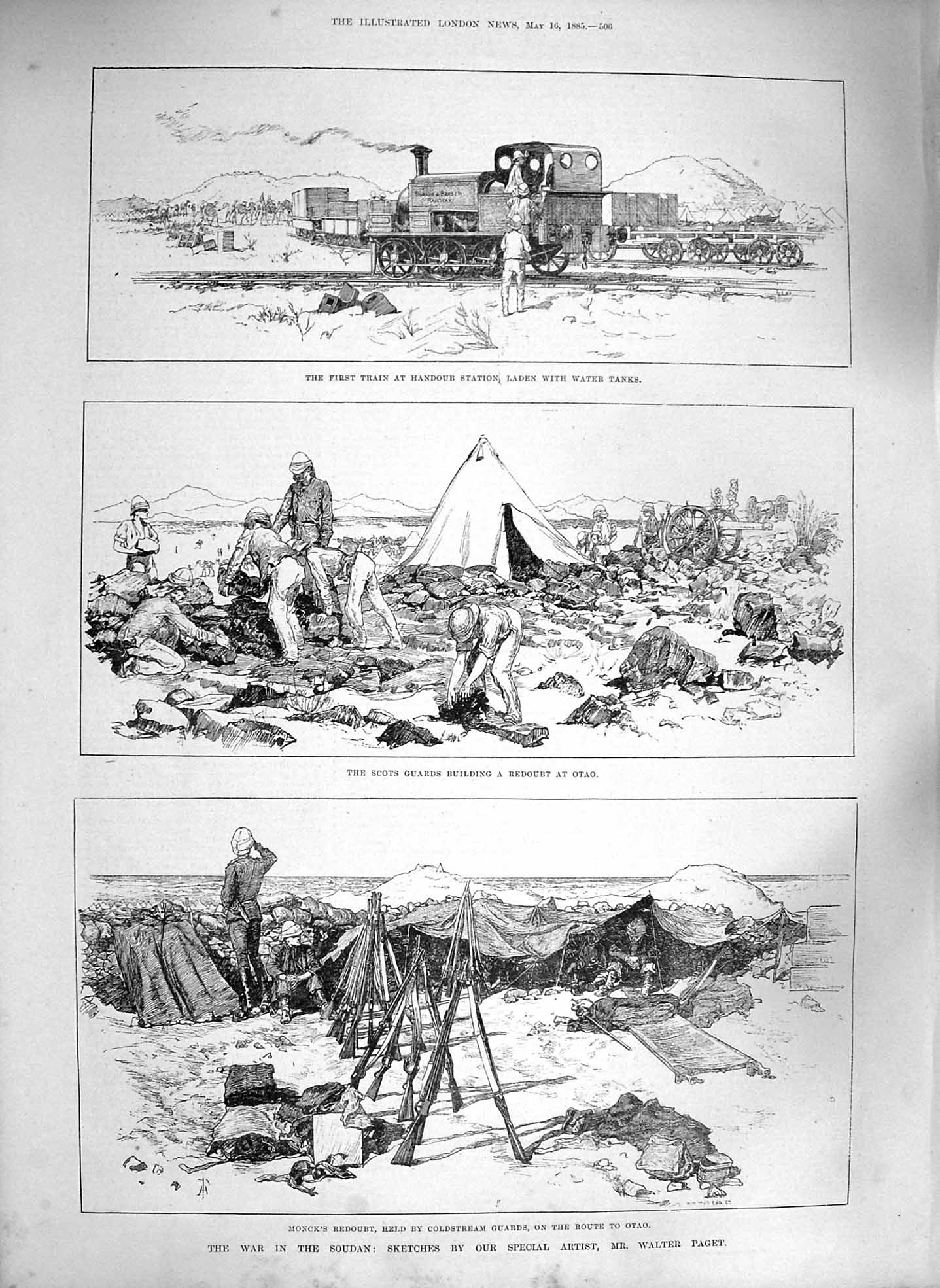 Old Antique Print 1885 War Soudan Monck Redoubt Otao Train Scots Guards 19th